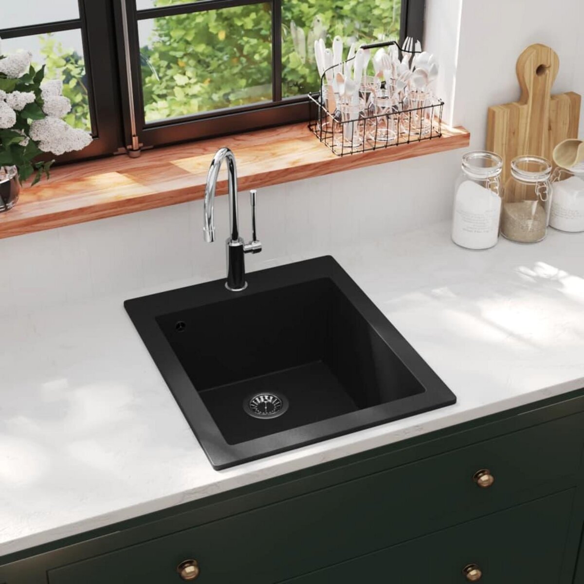 VIDAXL Evier de cuisine Granite Noir