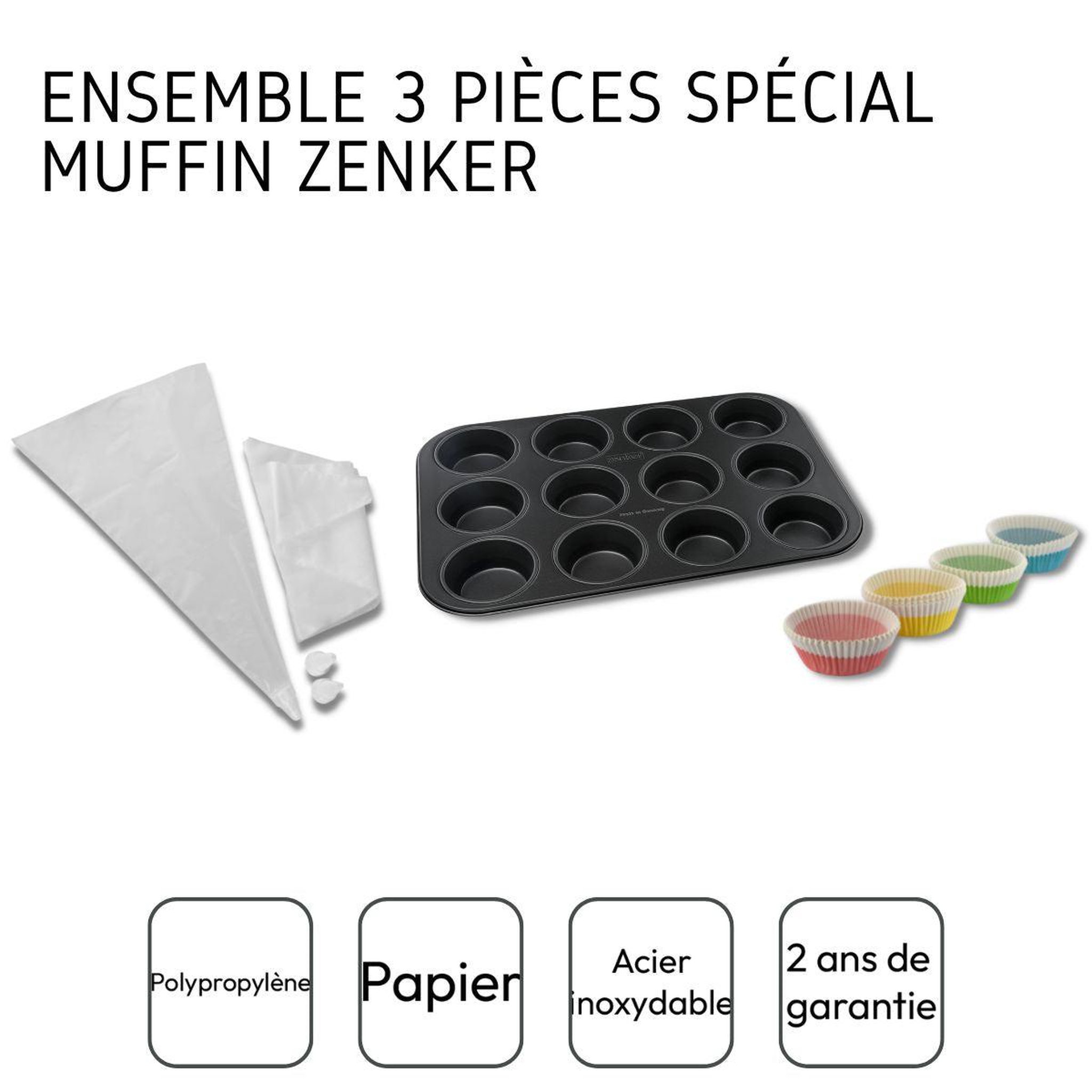 Voir la diapositive 4 : ZENKER Ensemble 3 pièces spécial muffins zenker