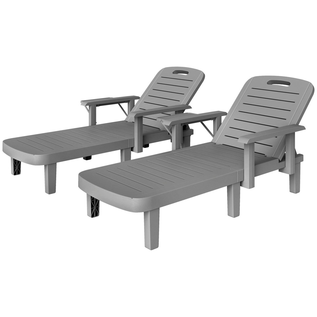 OUTSUNNY Lot de 2 bains de soleil dossier inclinable PP gris foncé