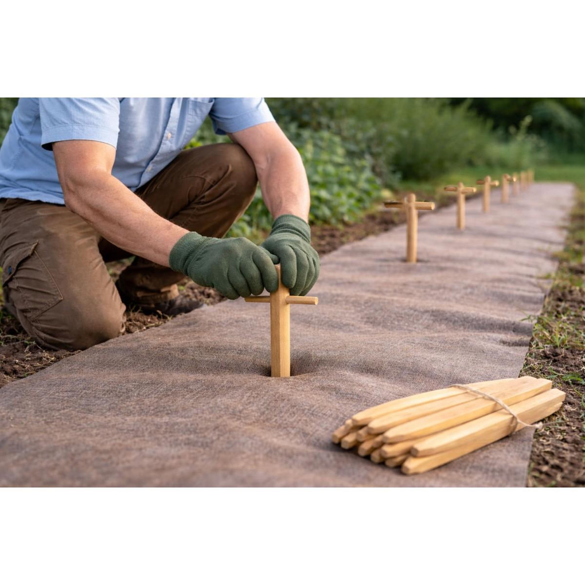 Voir la diapositive 6 : KZ GARDEN Lots de 60 piquets de fixation bois peuplier toile de paillage - ancrage sol jardin potager, fixation bâche paillage kz garden