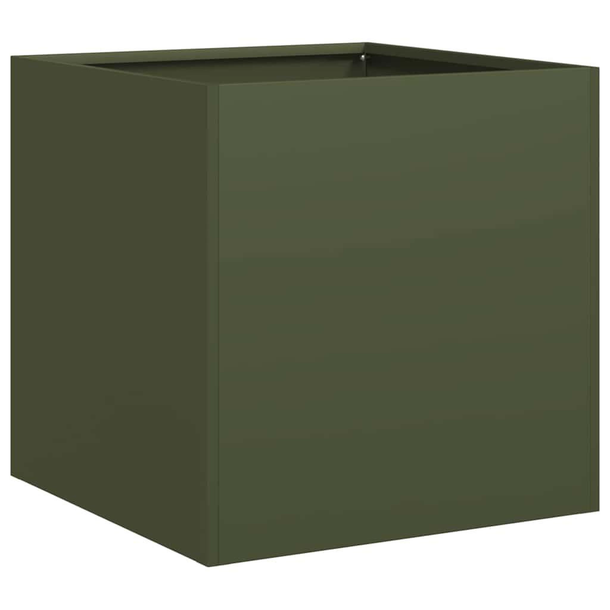 Voir la diapositive 2 : VIDAXL Jardiniere vert olive 40x40x40 cm acier lamine a froid