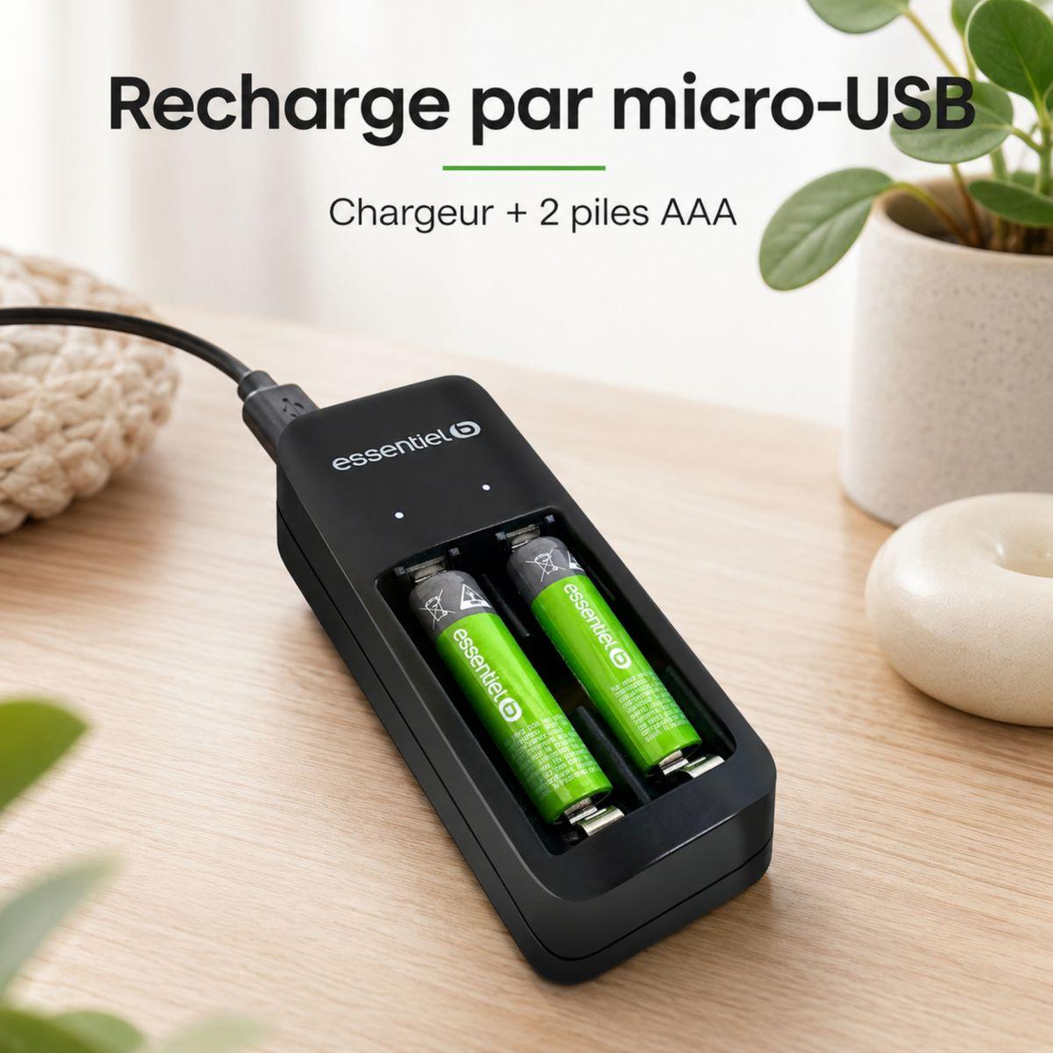 Voir la diapositive 3 : ESSENTIEL B Chargeur de piles + lr03 aaa x2 700nimh