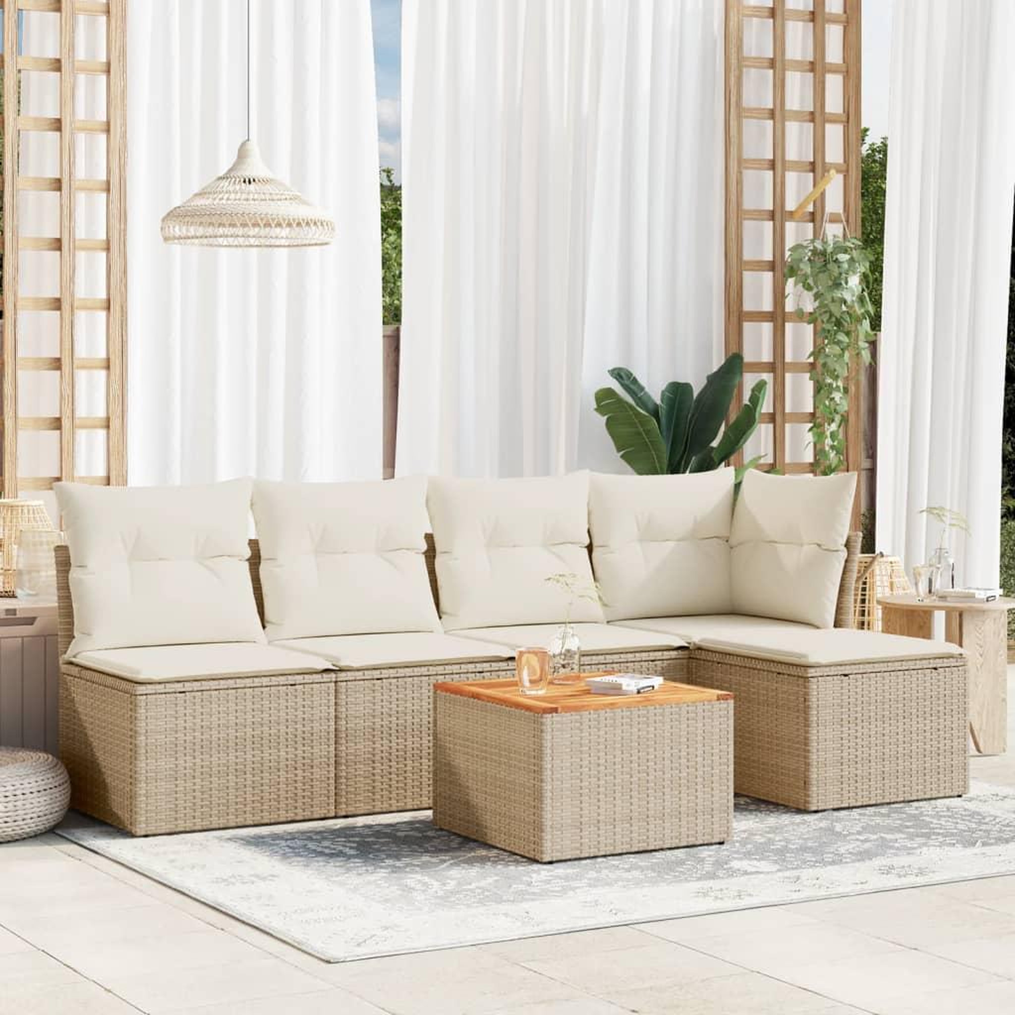 VIDAXL Salon de jardin avec coussins 6 pcs beige resine tressee