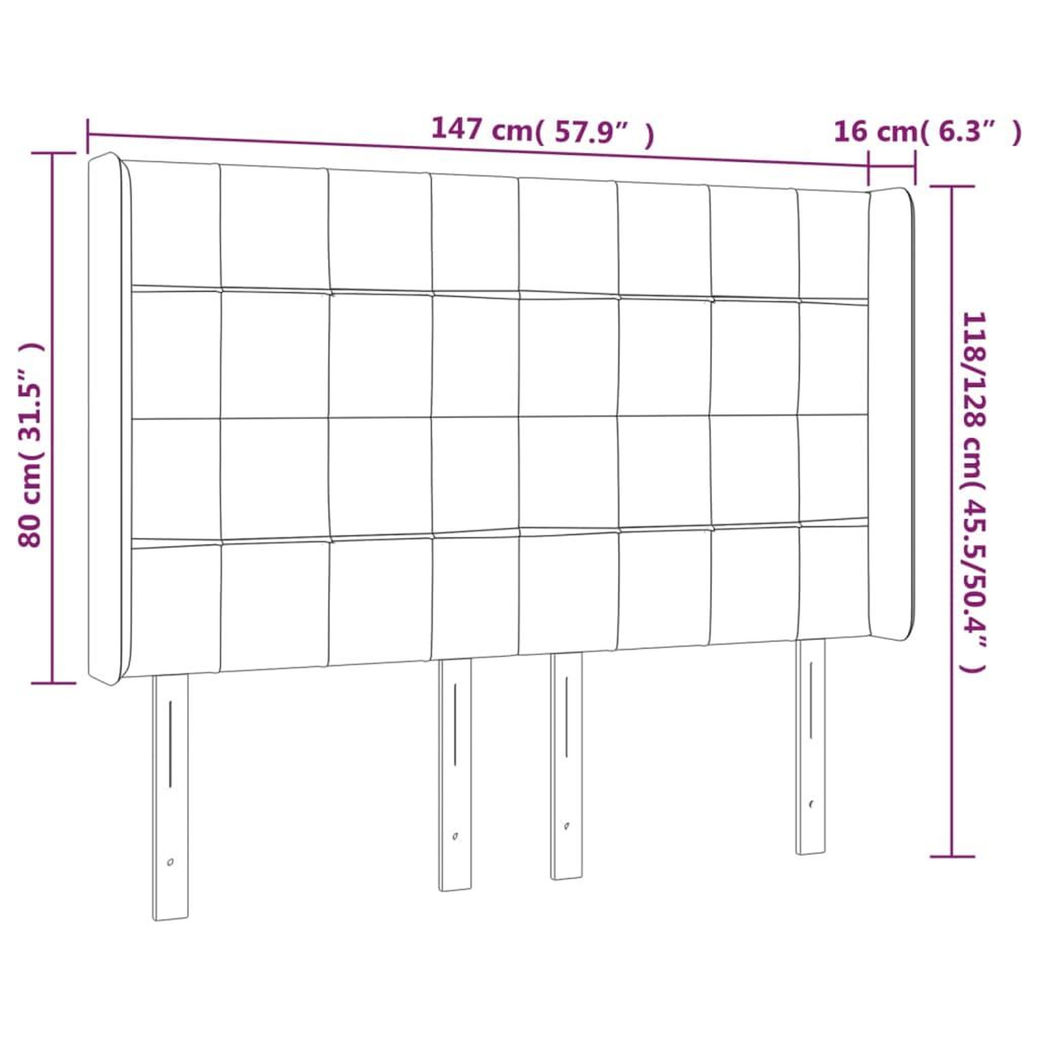 Voir la diapositive 6 : VIDAXL Tete de lit a LED Gris fonce 147x16x118/128 cm Tissu