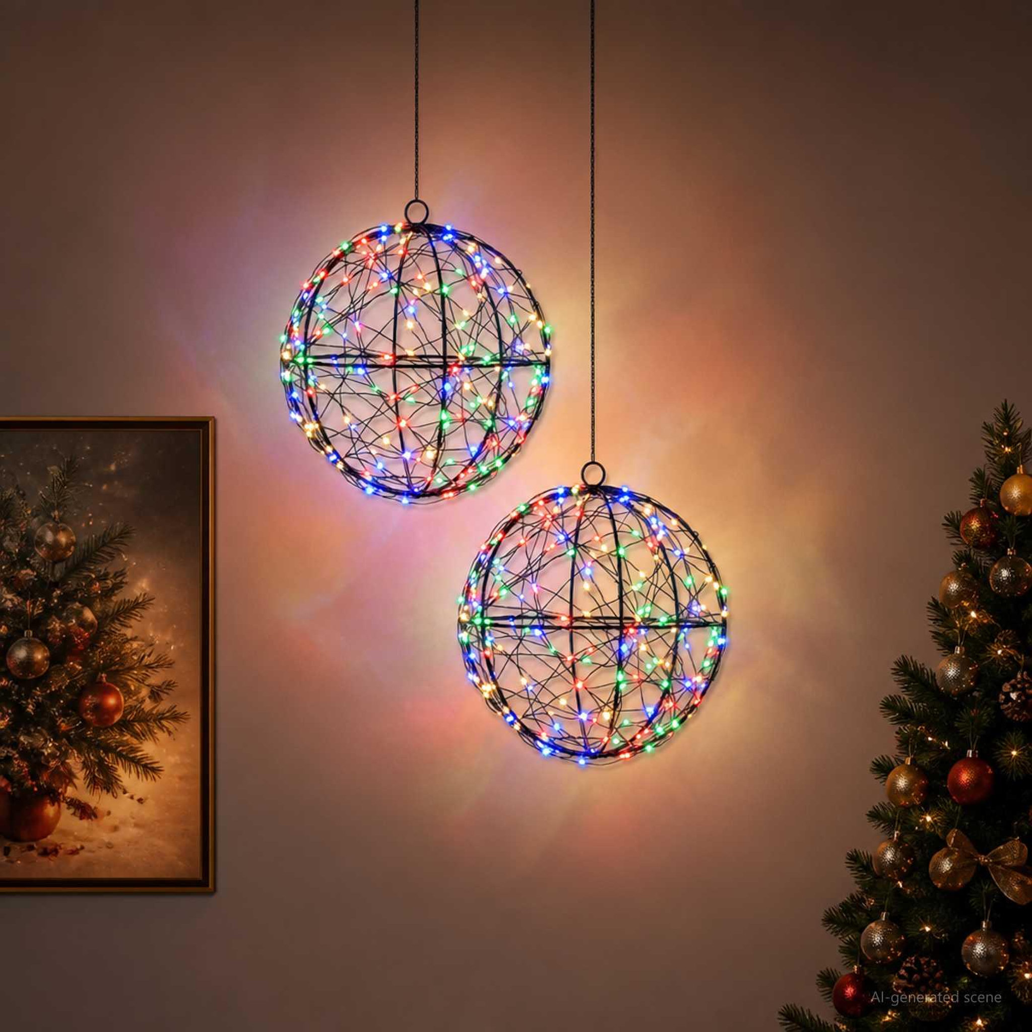 Voir la diapositive 4 : VIDAXL Lumiere de finial de Noël 2 pc 400 LED Multicolore Ø 20 x 22 cm