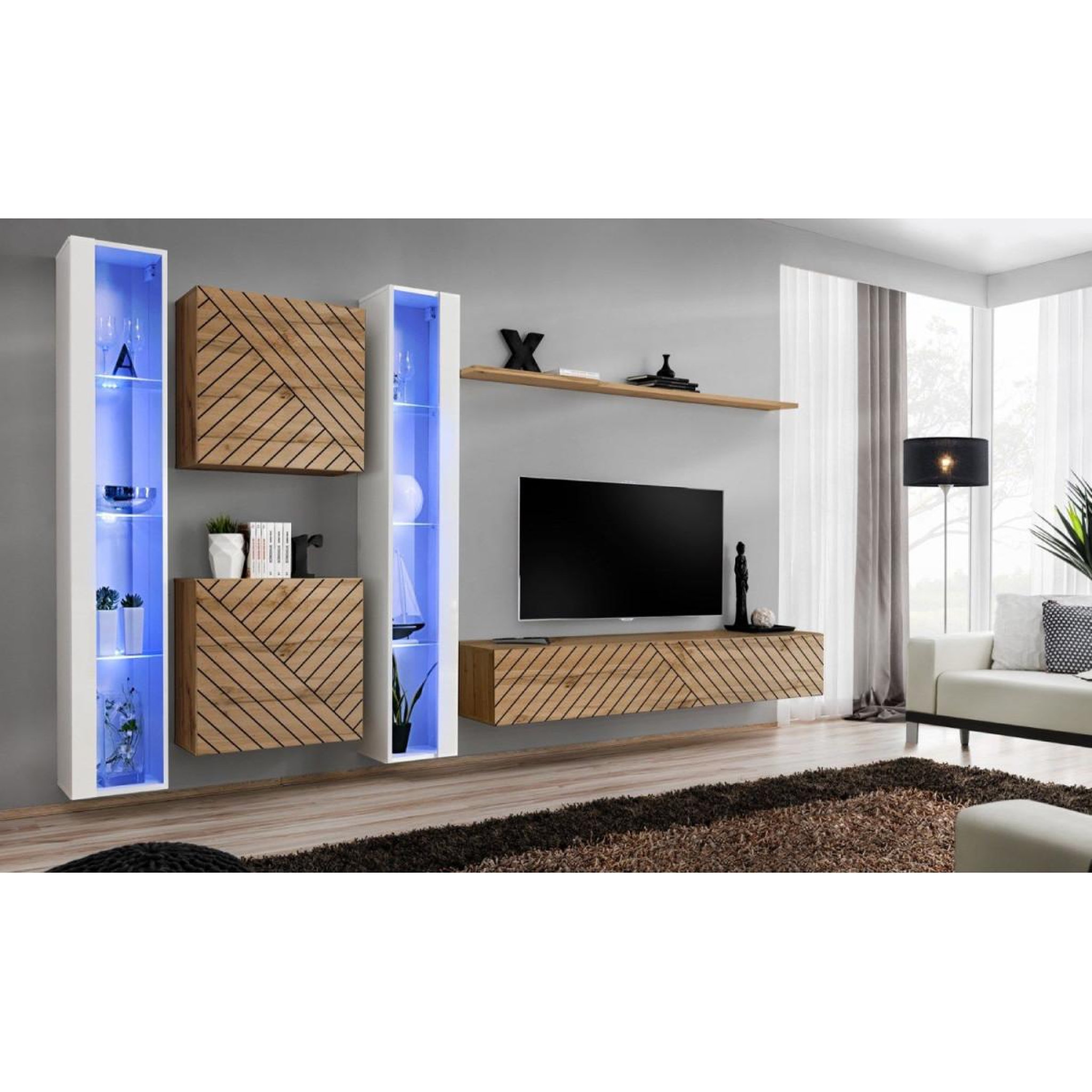 Voir la diapositive 2 : Paris Prix Ensemble meuble tv  switch lamel xvi  330cm naturel & blanc
