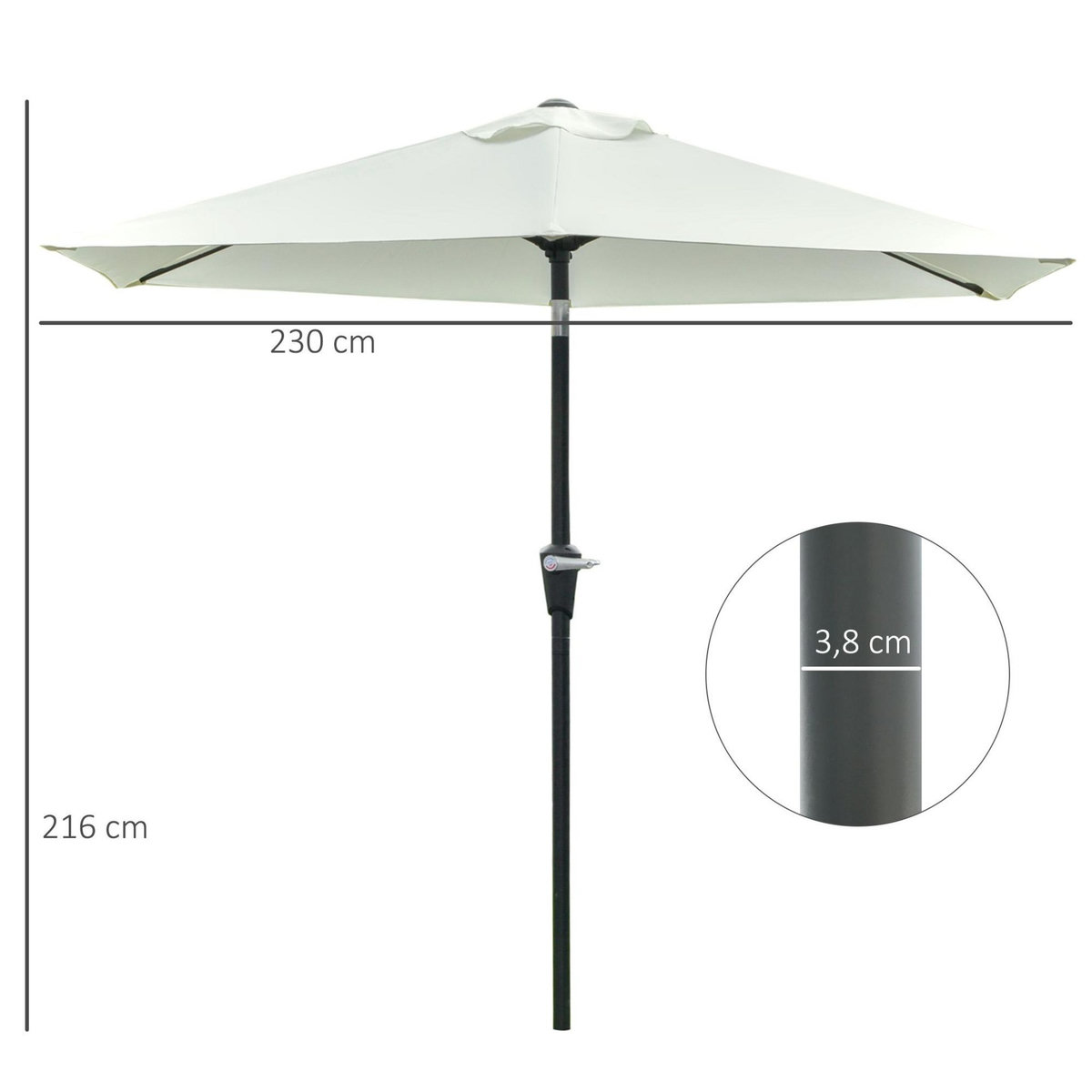 OUTSUNNY Parasol hexagonal inclinable dim. Ø 2,3 x 2,16H m métal polyester haute densité crème