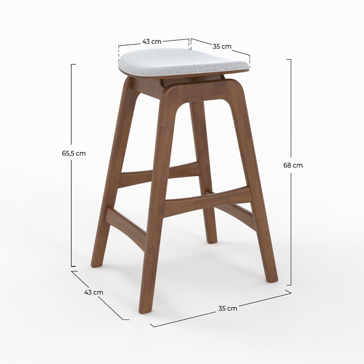 Rendez vous déco Lot de 2 tabourets pour îlot central 65,5 cm en bois et tissu gris-Jude