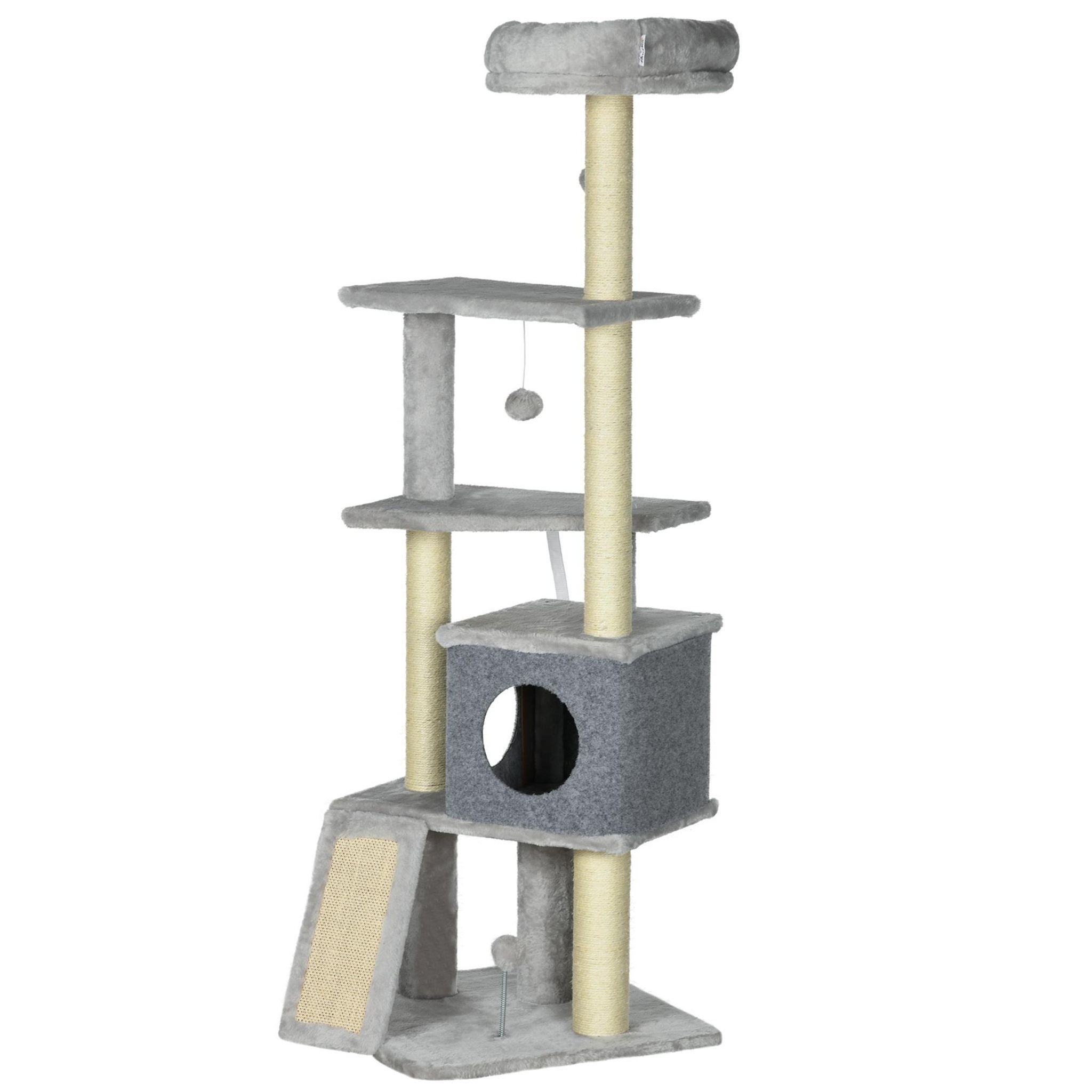 Voir la diapositive 1 : PAWHUT Arbre à chat multi-équipement griffoirs grattoirs plateformes niche panier jeu boules gris