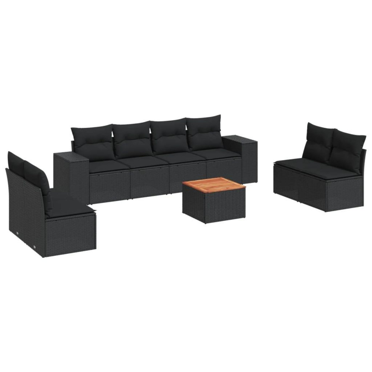 VIDAXL Salon de jardin 9 pcs avec coussins noir resine tressee