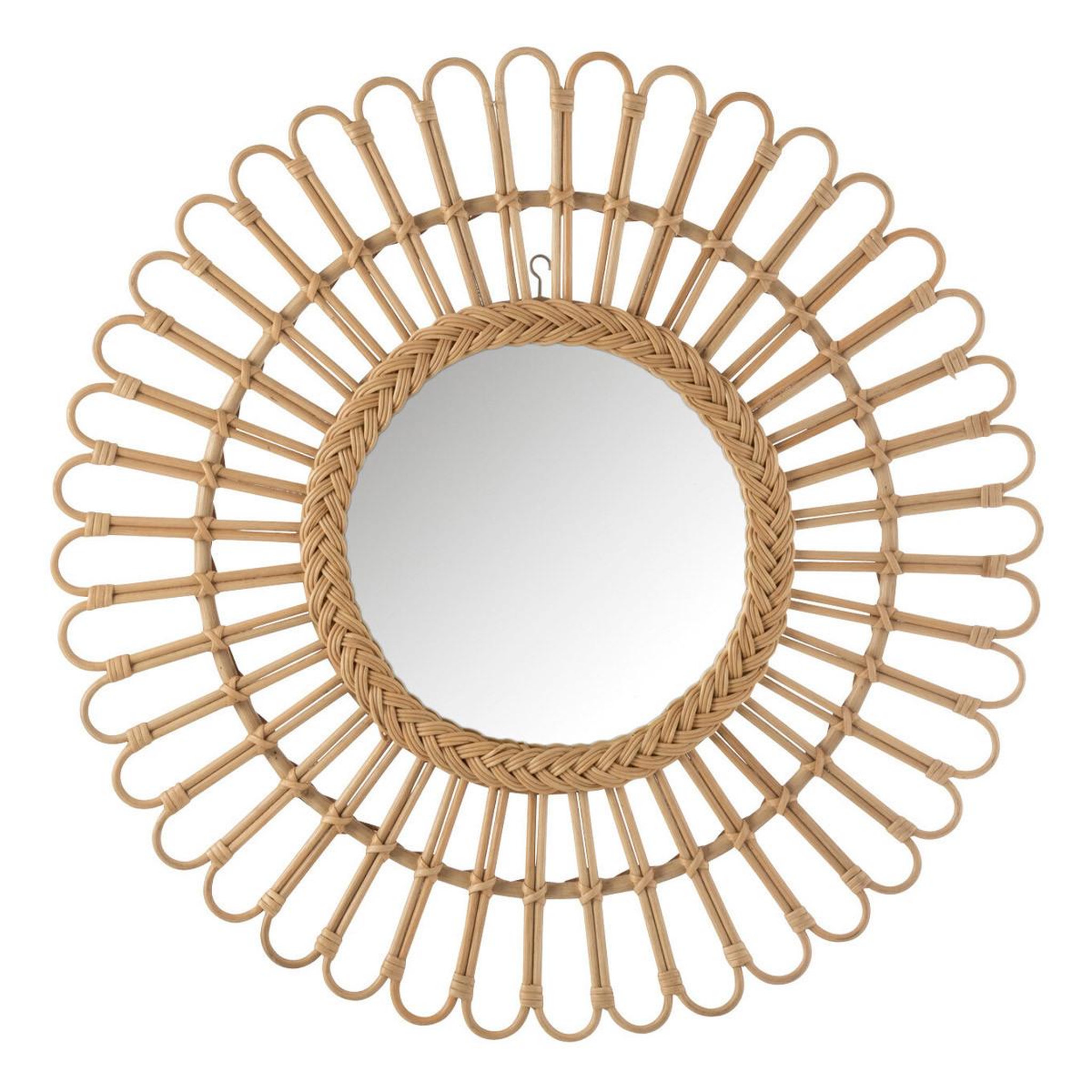 Voir la diapositive 1 : J-LINE Miroir mural déco en rotin  ellen  60cm naturel