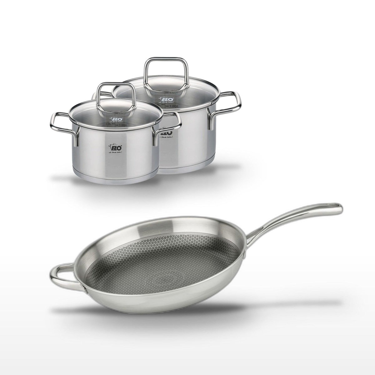 ELO Lot Poêle 32cm & 2 Faitouts 16/14cm Elo Relief Evolution
