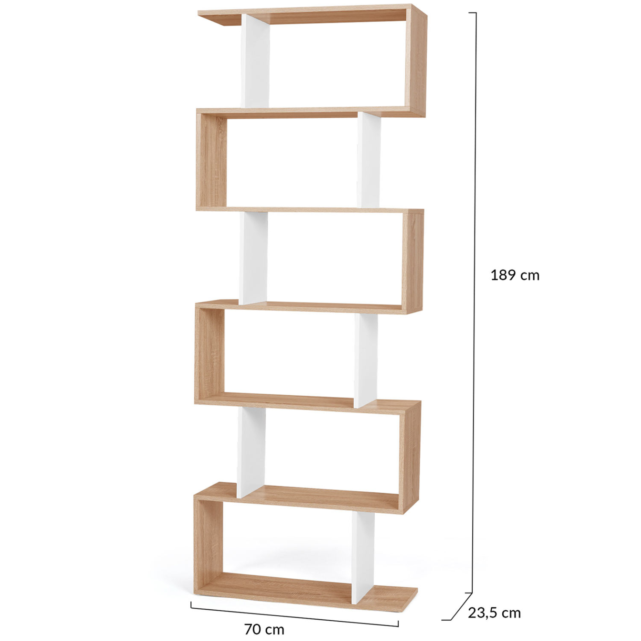 Voir la diapositive 4 : ID MARKET Etagère bibliothèque sofia forme s façon hêtre et blanc 189 cm