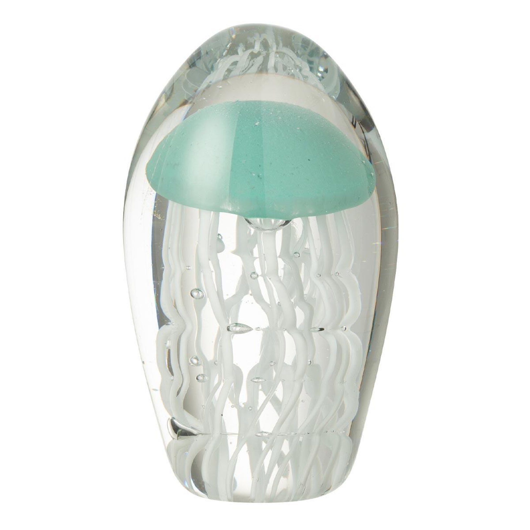 J-LINE Presse-papier ovale en verre méduse  calypso  13cm bleu clair