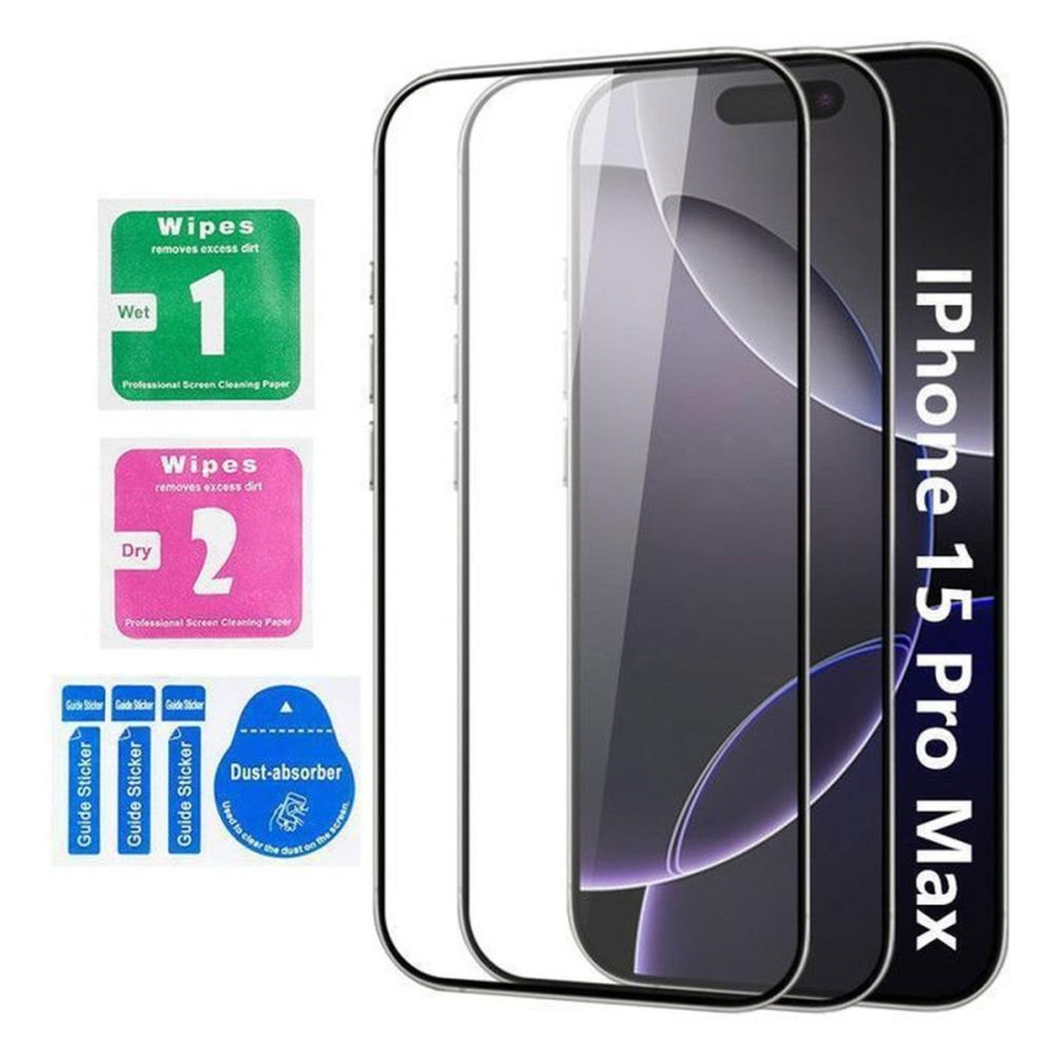 Protecteur d'écran en verre trempé pour iPhone 15 Pro Max 6,7  HCT STYLE, protection 9H anti-rayures et anti-chocs, film HD (lot de 2)