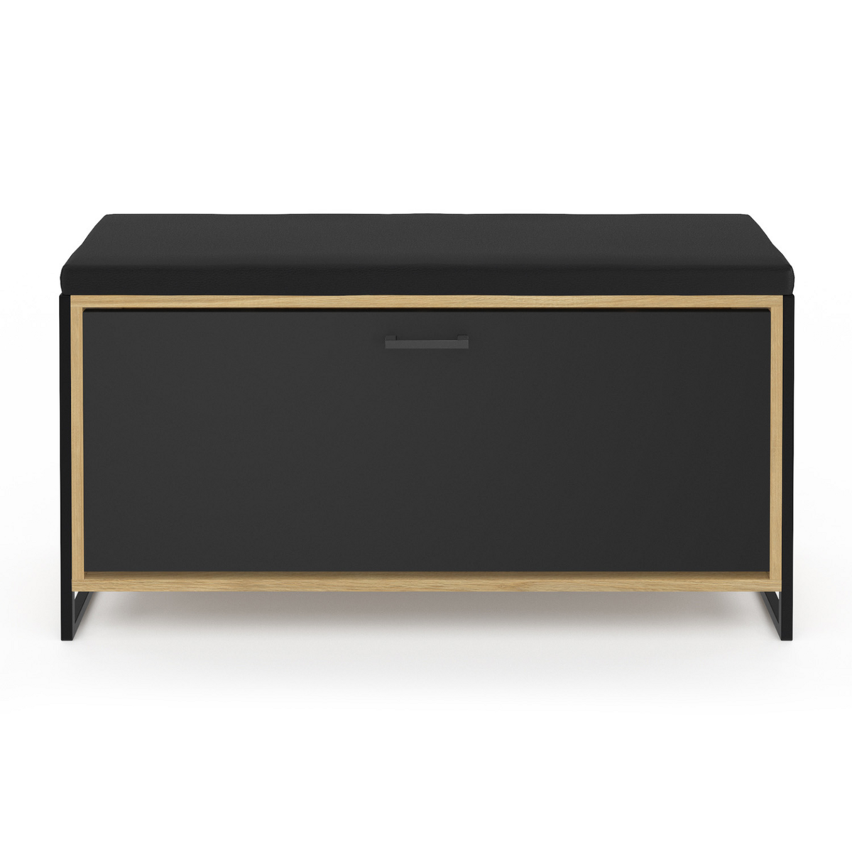 ID MARKET Banc d'entrée BOSTON avec coussin et rangement chaussures noir 100 cm design industriel