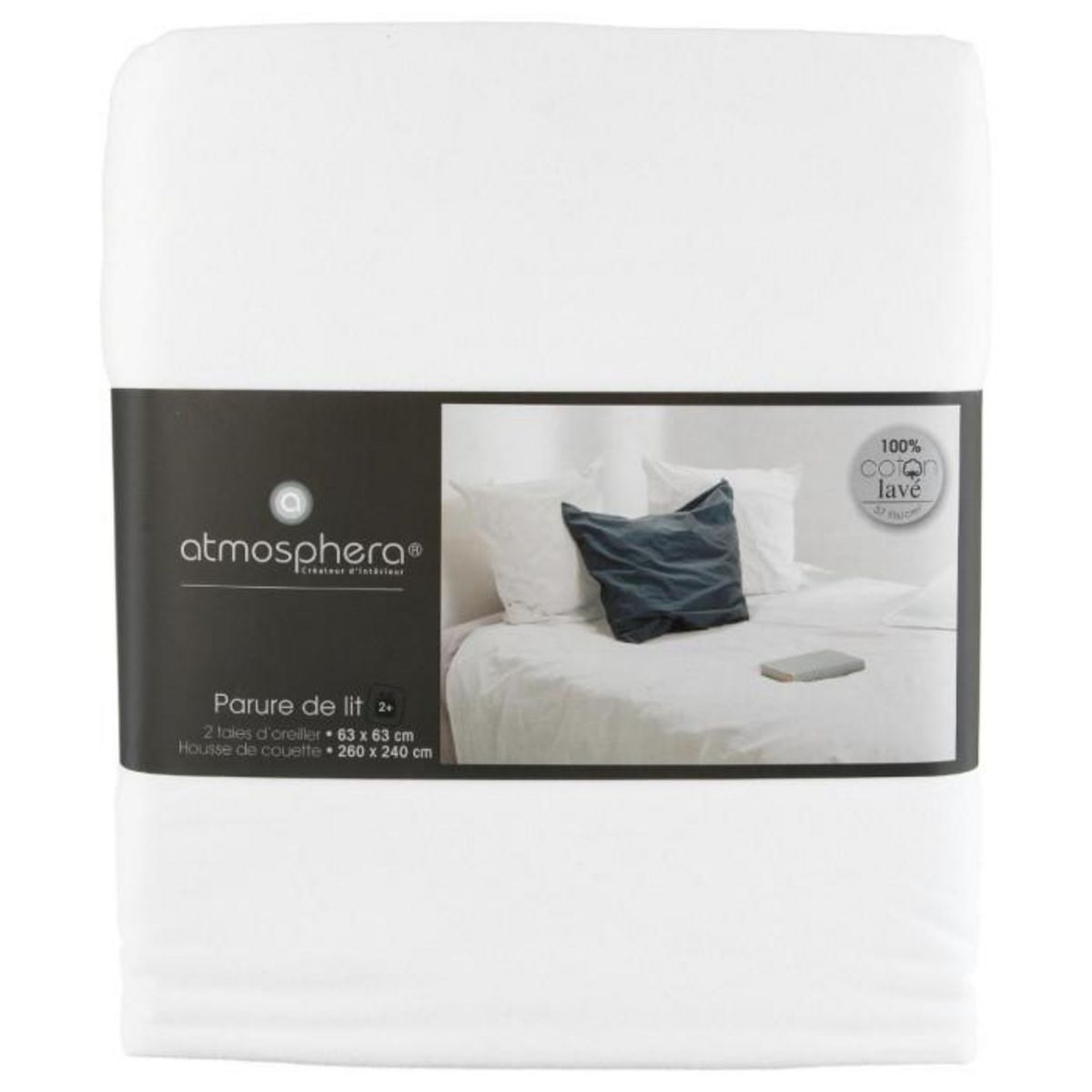ATMOSPHERA Parure de Lit 3 Pièces  Coton Lavé  260x240cm Blanc