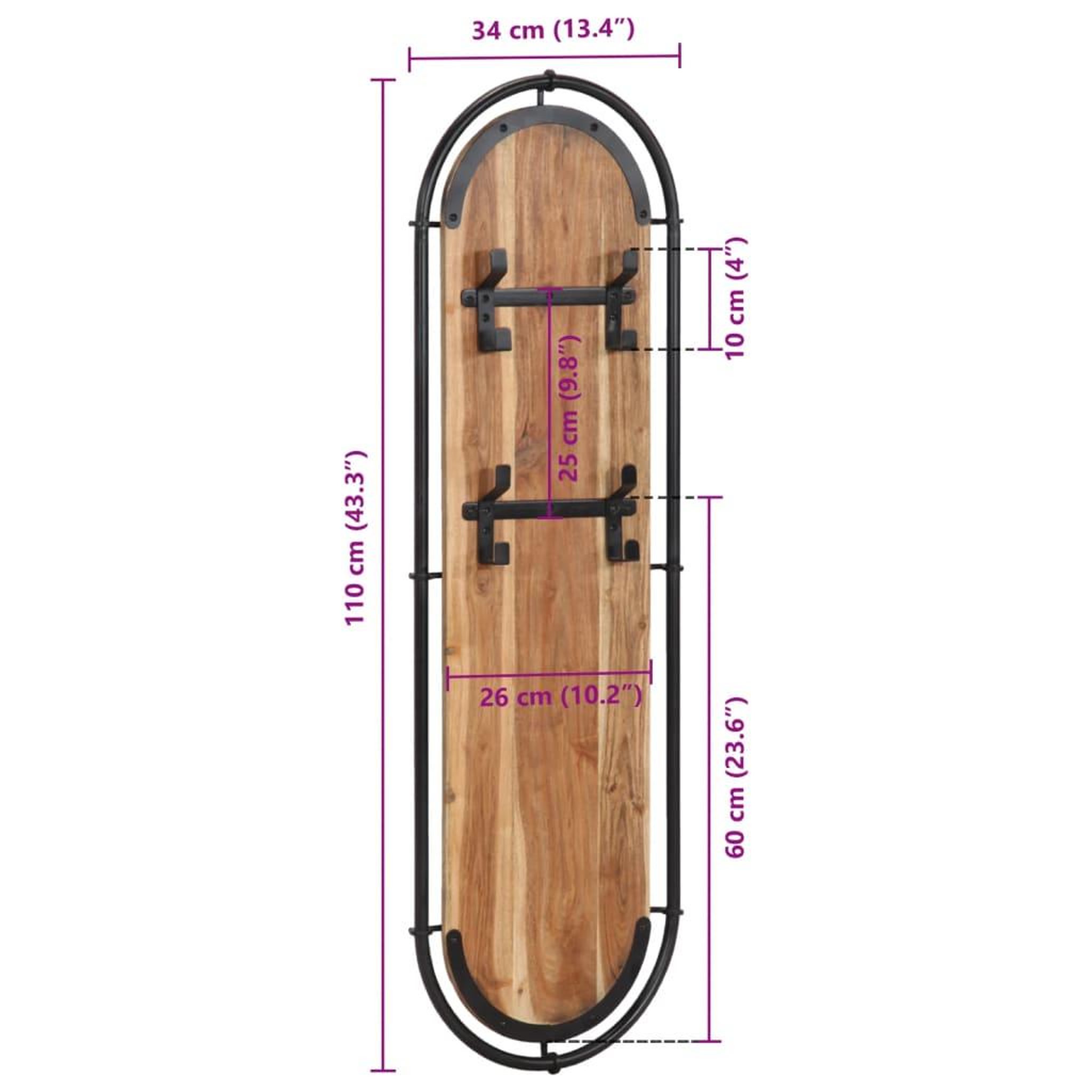 Voir la diapositive 6 : VIDAXL Porte-manteaux muraux et 4 crochets 2 pcs bois massif d'acacia