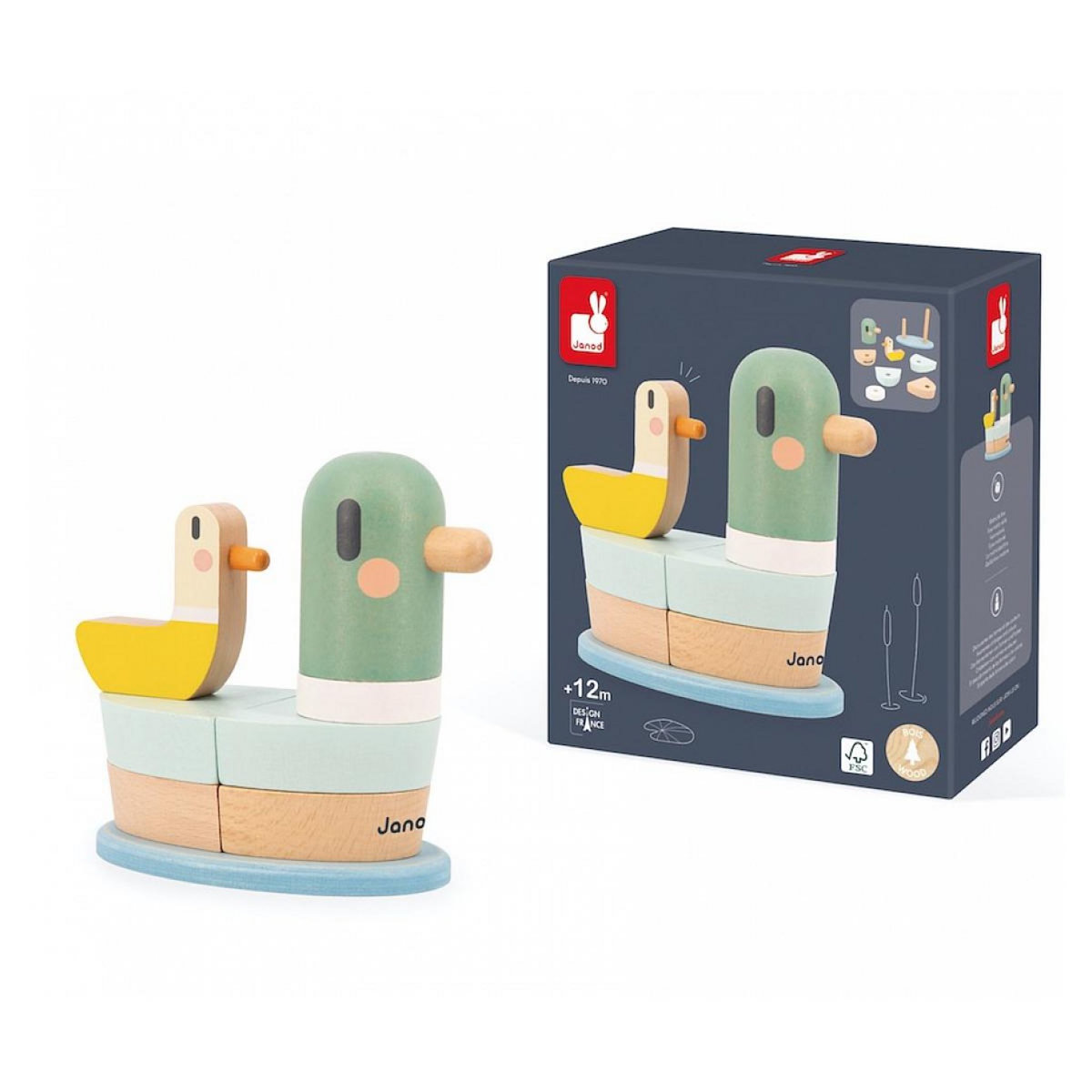 Juratoys-Janod Jouet Empilable en Bois : Canard et Caneton Adorables pour Bébé
