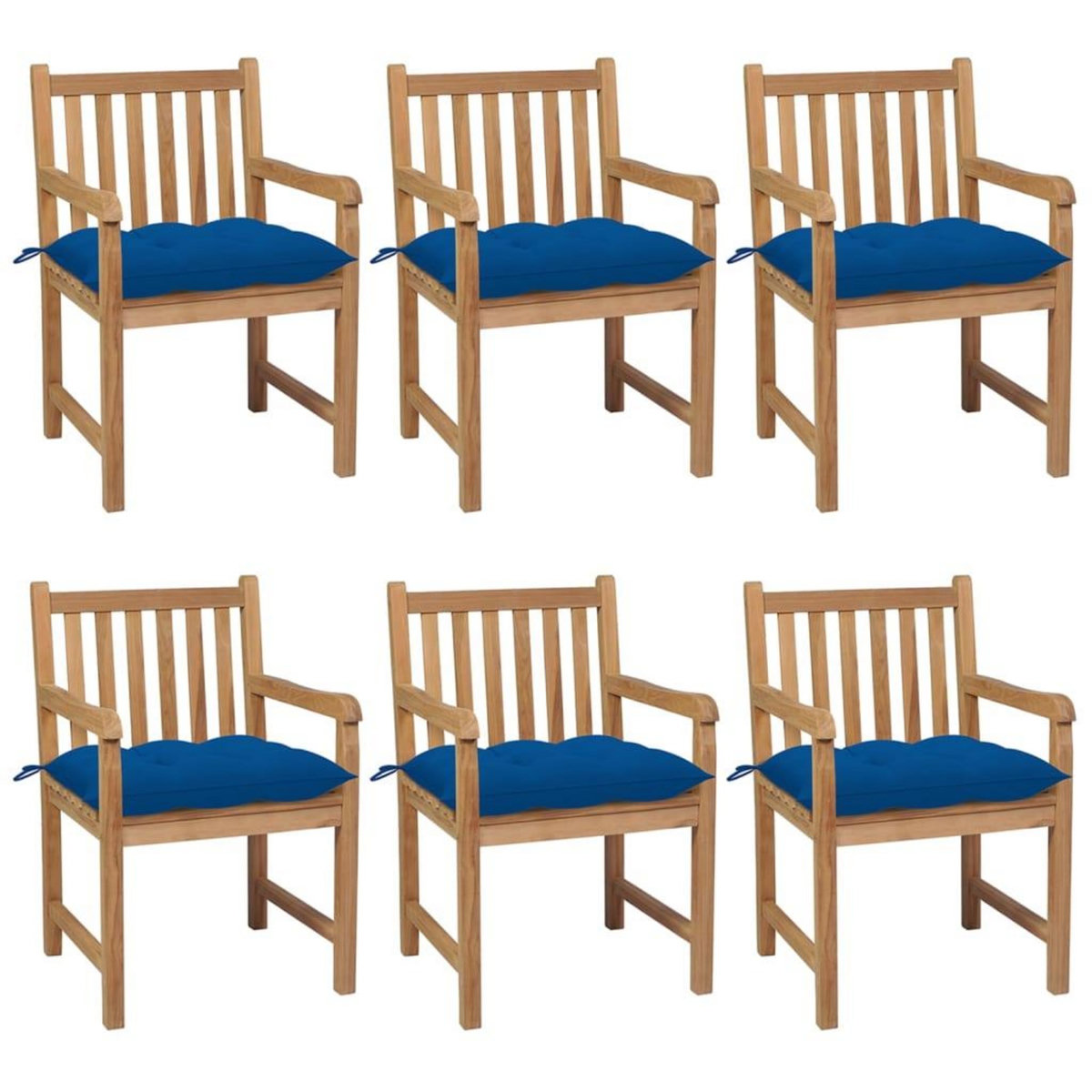 VIDAXL Chaises de jardin lot de 6 et coussins bleu Bois de teck solide
