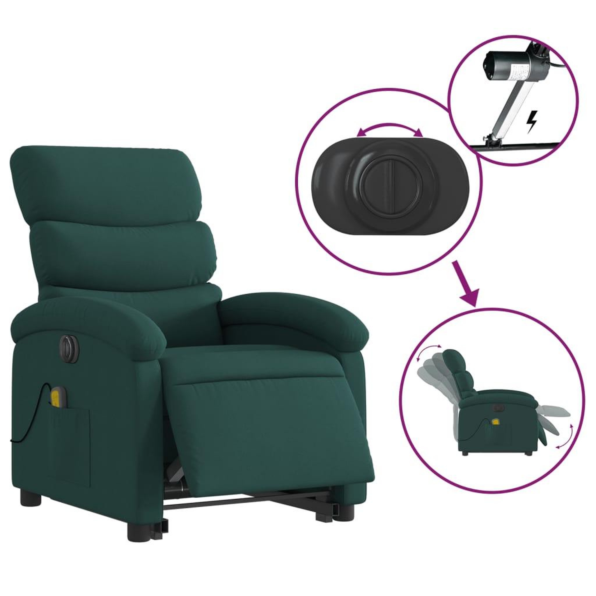 Voir la diapositive 5 : VIDAXL Fauteuil inclinable de massage electrique Vert fonce Tissu