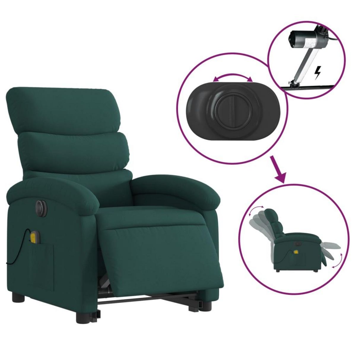 VIDAXL Fauteuil inclinable de massage electrique Vert fonce Tissu