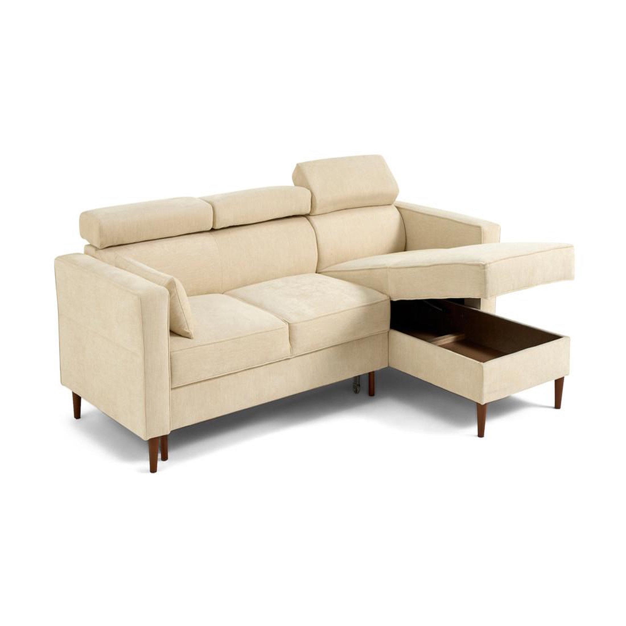 Voir la diapositive 3 : BEST MOBILIER Alicante - canapé d'angle réversible convertible avec têtières - coffre - 4 places - en tissu texturé