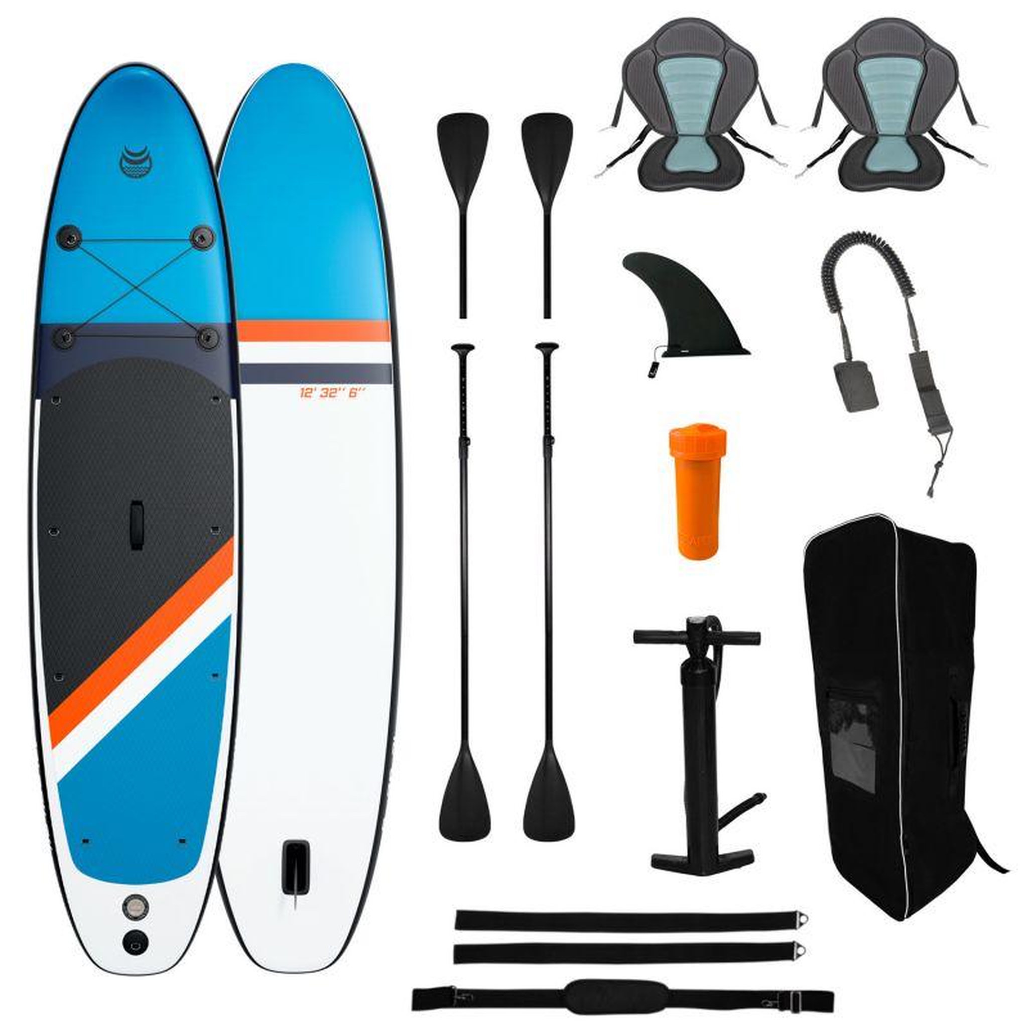 Voir la diapositive 1 : ADRENALIN Paddle Gonflable 2 personnes TWO 12' 32'' 6'' (366x81x15cm) avec Pompe, 2 Pagaies, 2 sièges de kayak, Leash et Sac de Transport