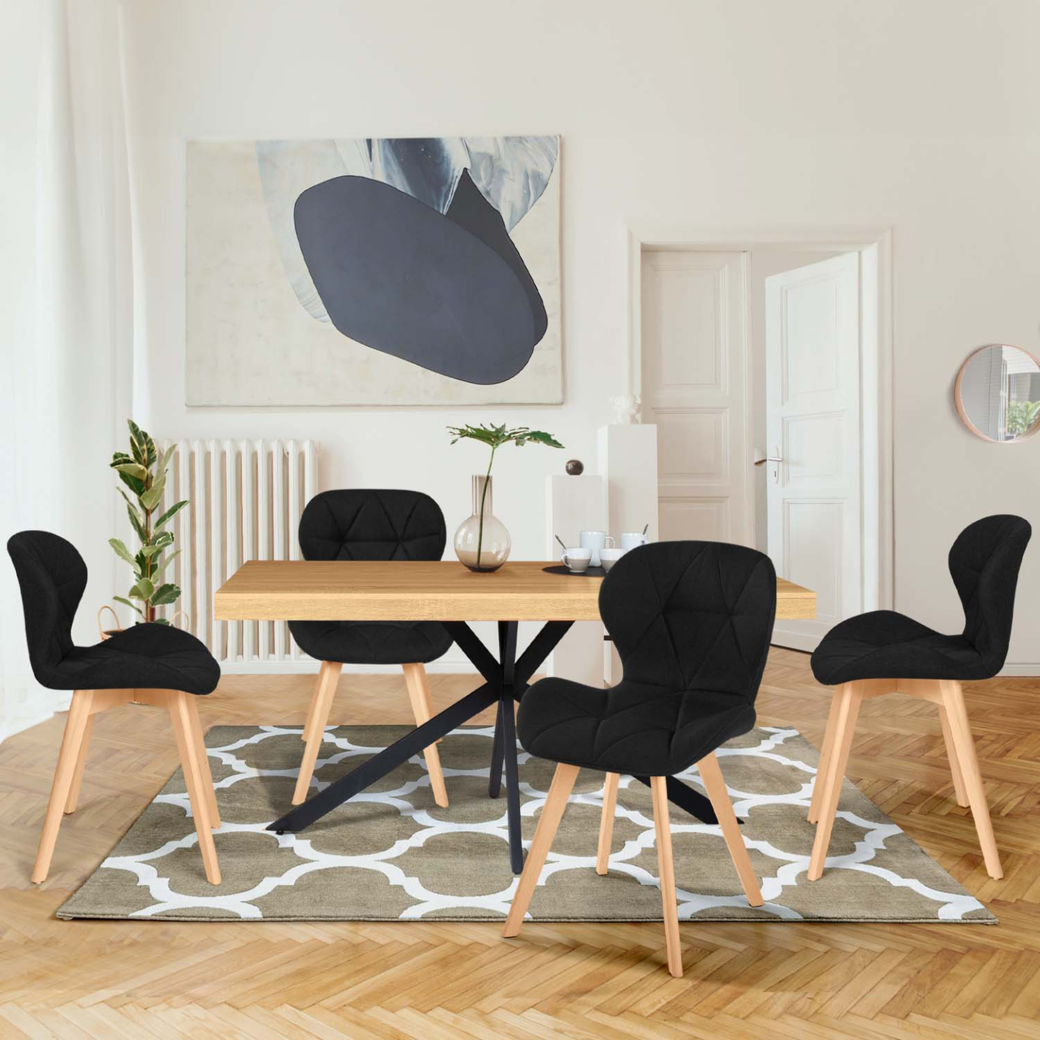 Voir la diapositive 2 : ID MARKET Lot de 4 chaises robine en pu noires pour salle à manger