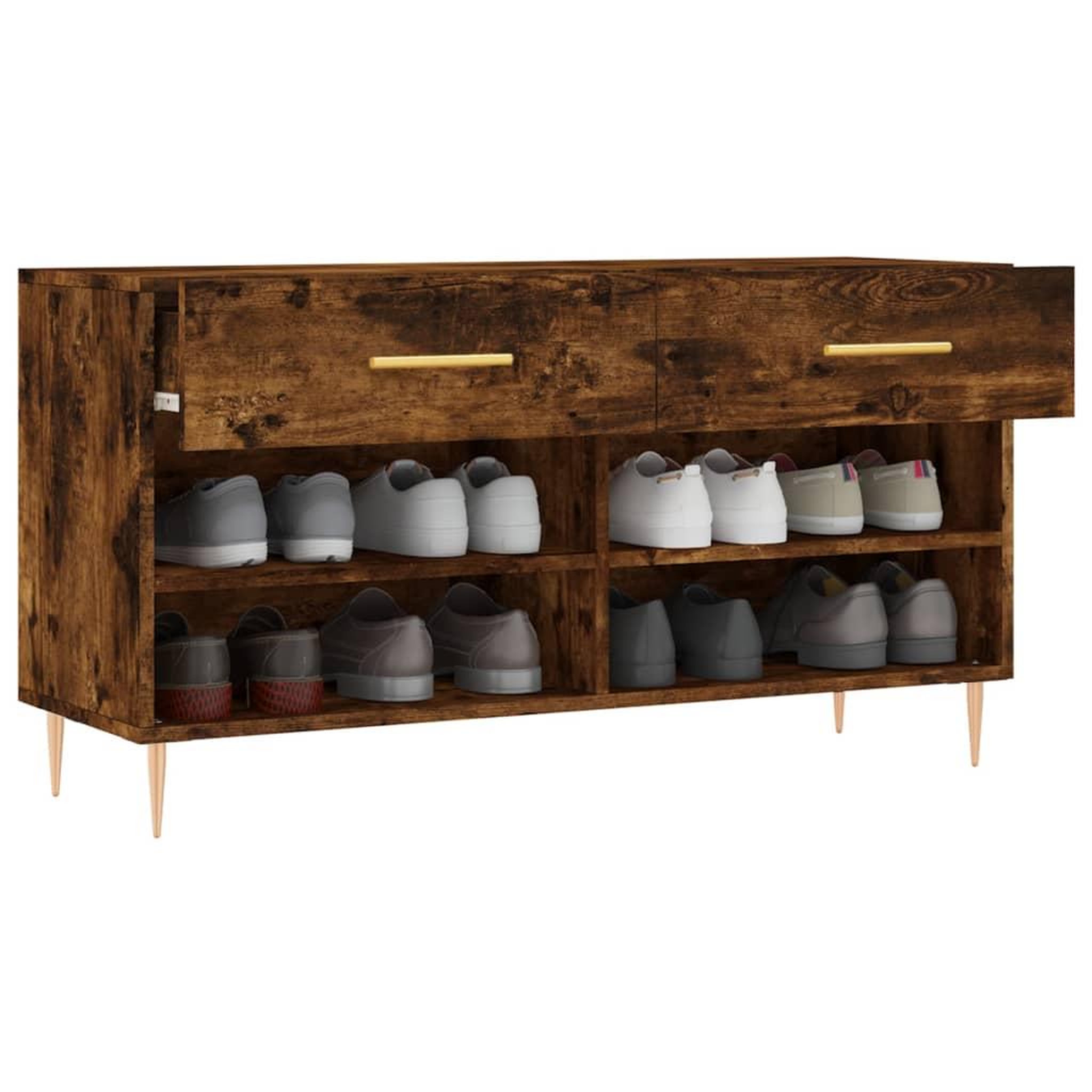 Voir la diapositive 4 : VIDAXL Banc a chaussures chene fume 102x35x55 cm bois d'ingenierie
