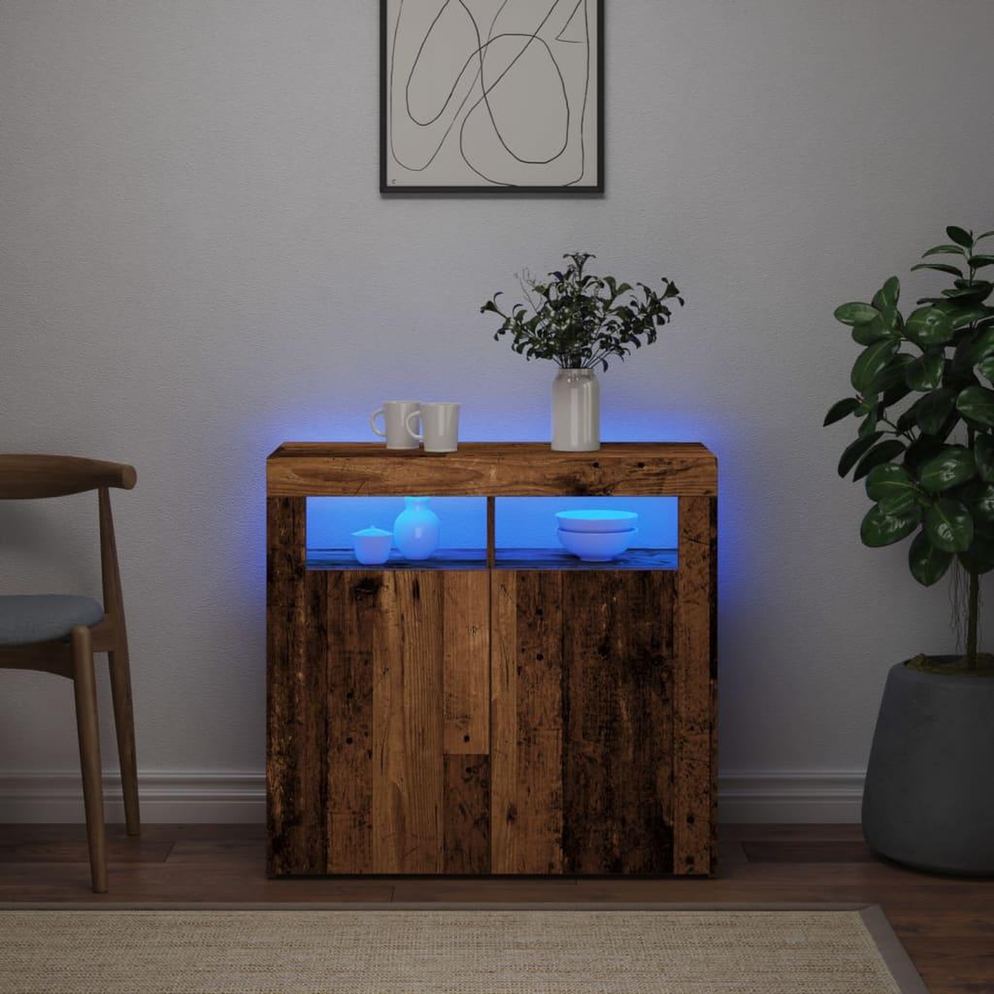 Voir la diapositive 5 : VIDAXL Buffet et lumieres LED vieux bois 80x35x75 cm bois d'ingenierie