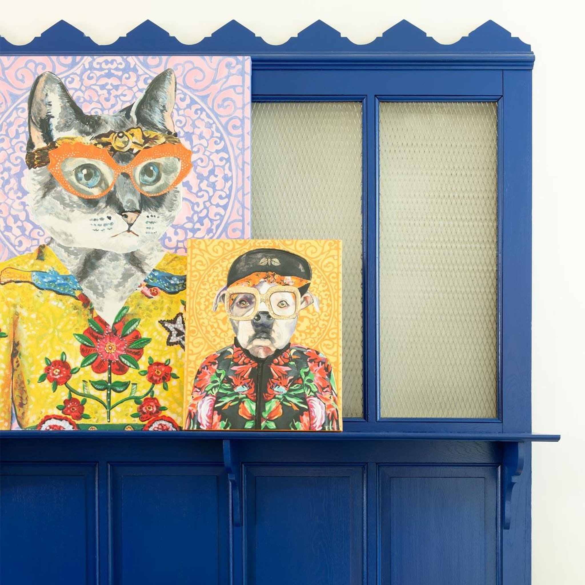 Voir la diapositive 4 : J-LINE Toile déco chat  popart  75x100cm multicolore