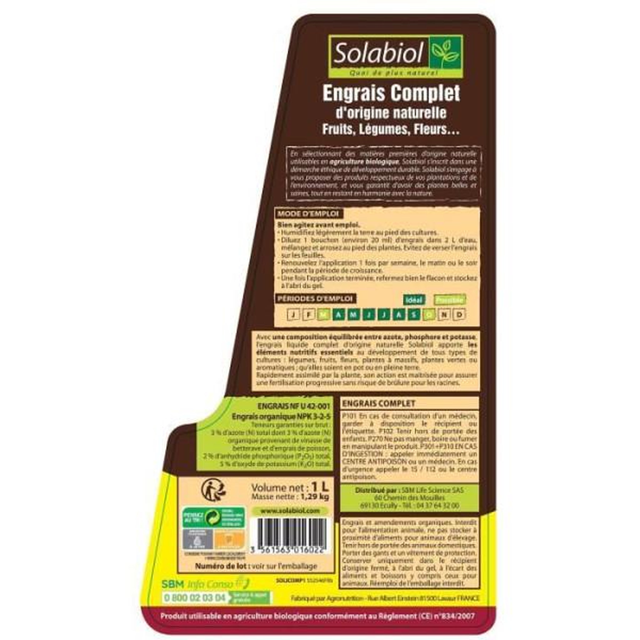 Voir la diapositive 4 : SOLABIOL SOLABIOL SOLICOMP1 Engrais Liquide Complet Prix Choc - 1 L