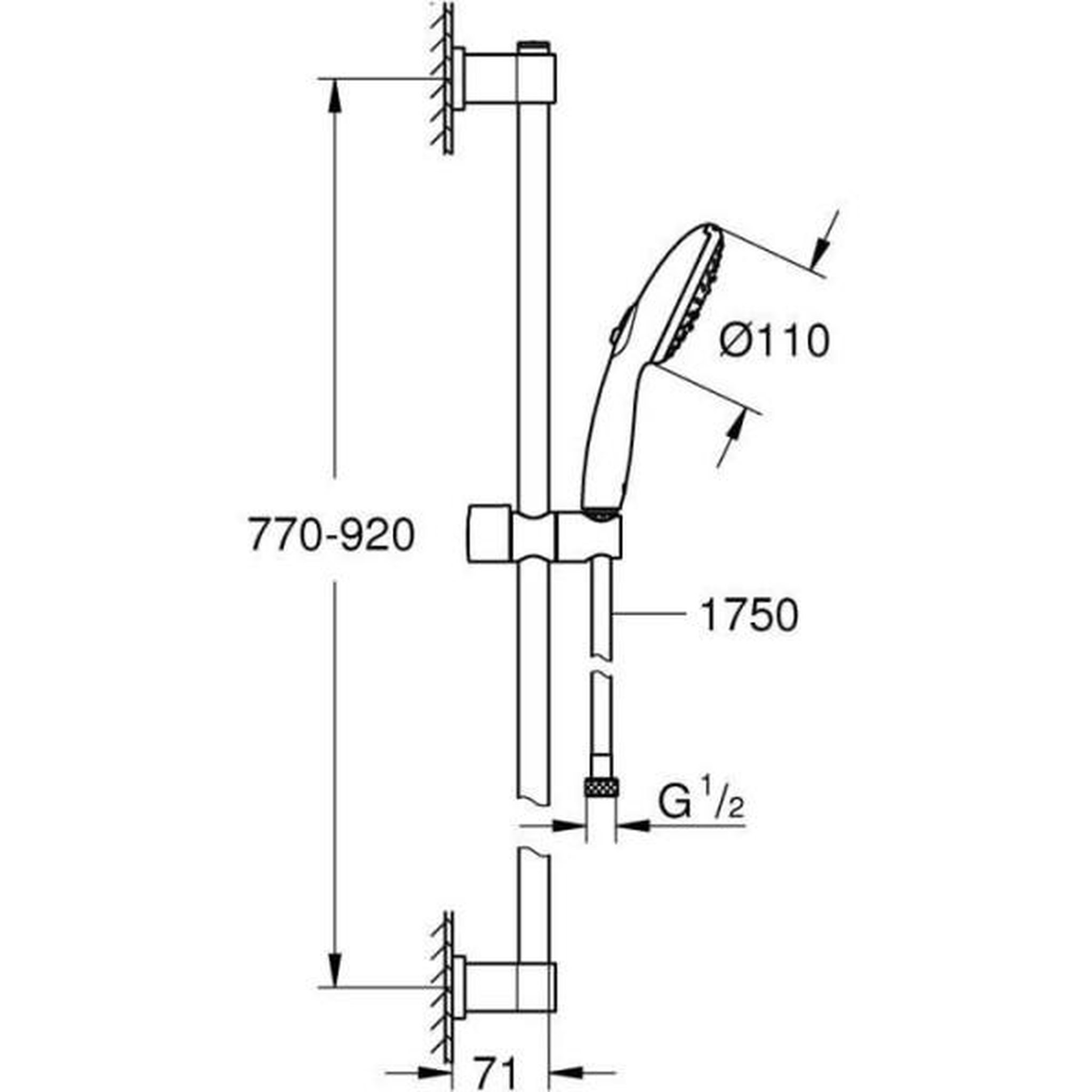 Voir la diapositive 2 : Grohe Ensemble de douche avec pommeau 3 jets, barre 90cm et flexible - GROHE Vitalio Start 110 26956001 - Economie d'eau - Chromé