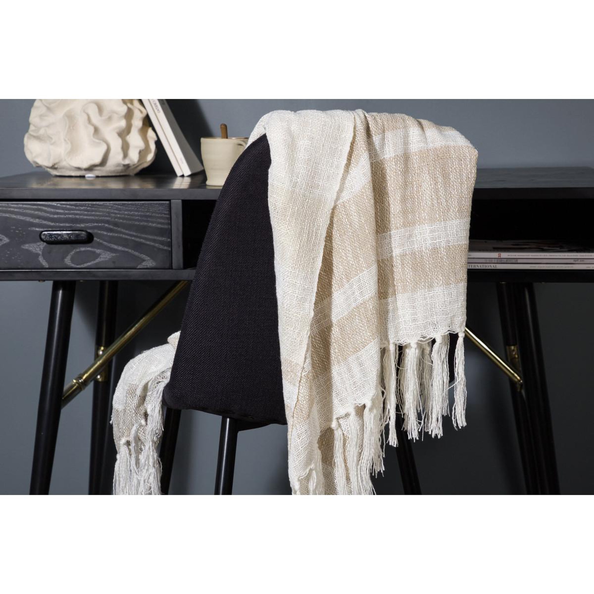 Voir la diapositive 6 : Paris Prix Plaid à franges  sandy  130x170cm beige & marron