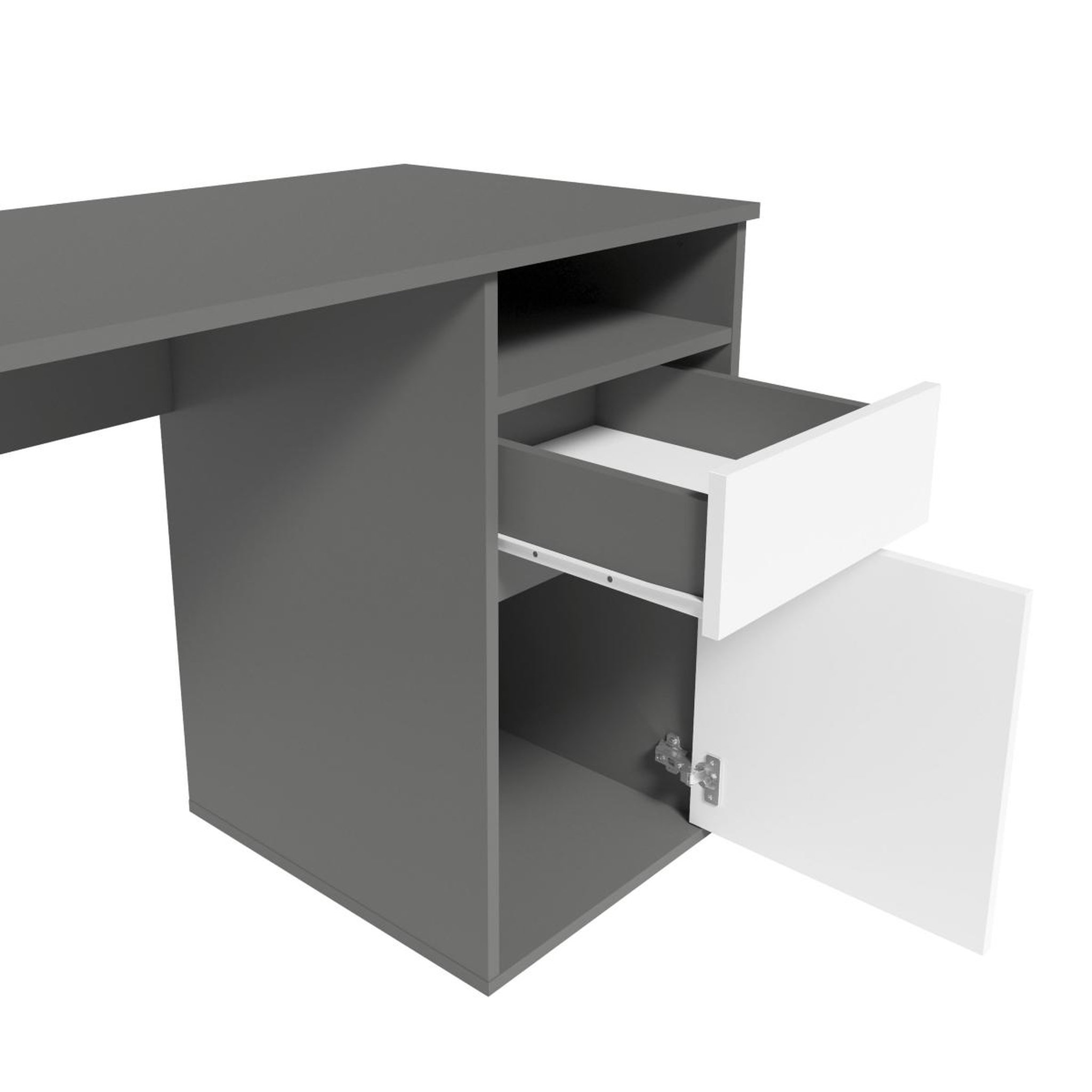 Voir la diapositive 4 : JLC KREATION Bureau moderne gris et blanc 120cm avec rangement ALBI