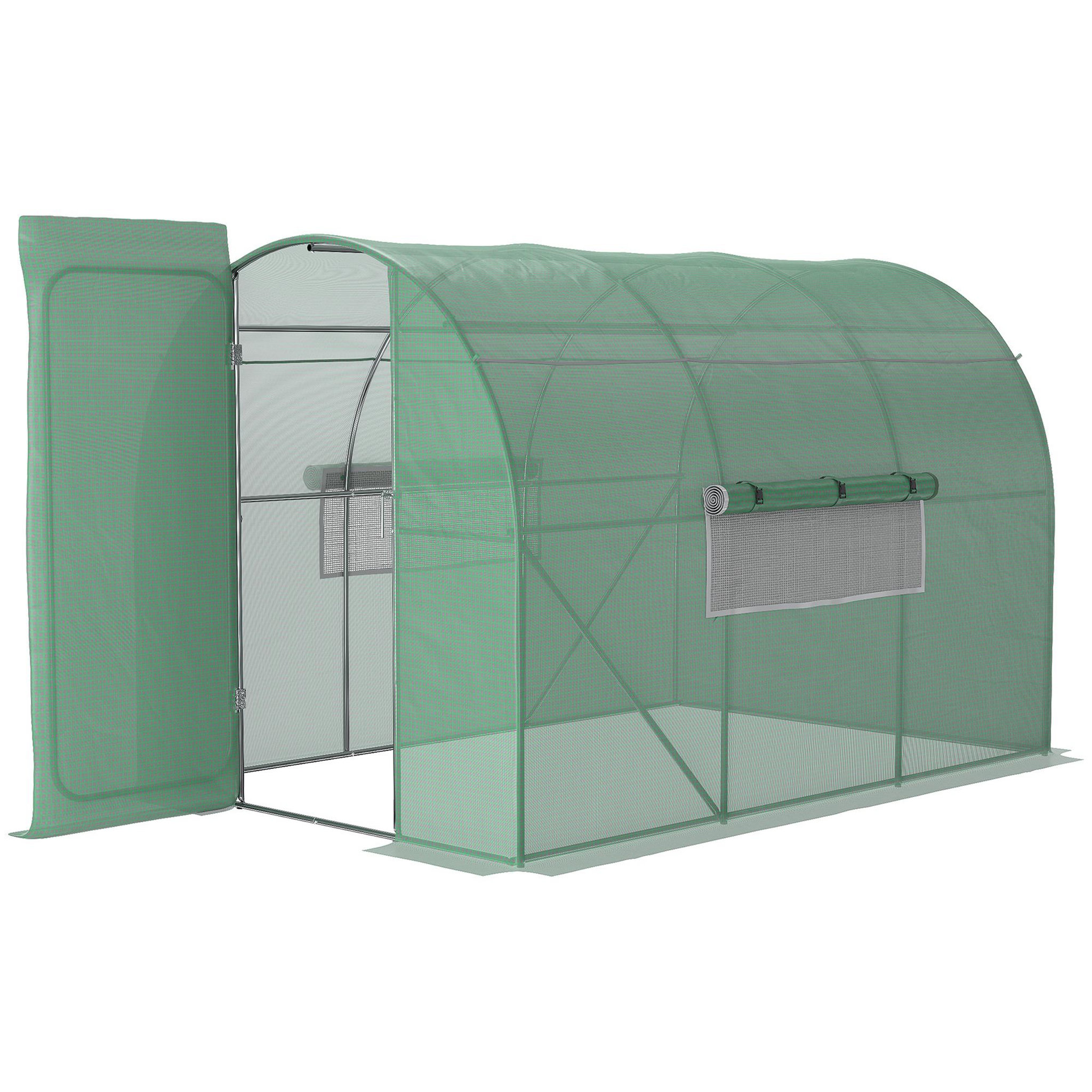 Voir la diapositive 1 : OUTSUNNY Serre de jardin tunnel 6 m² acier galvanisé renforcé diamètre 2,5 cm + pe haute densité fenêtres porte vert