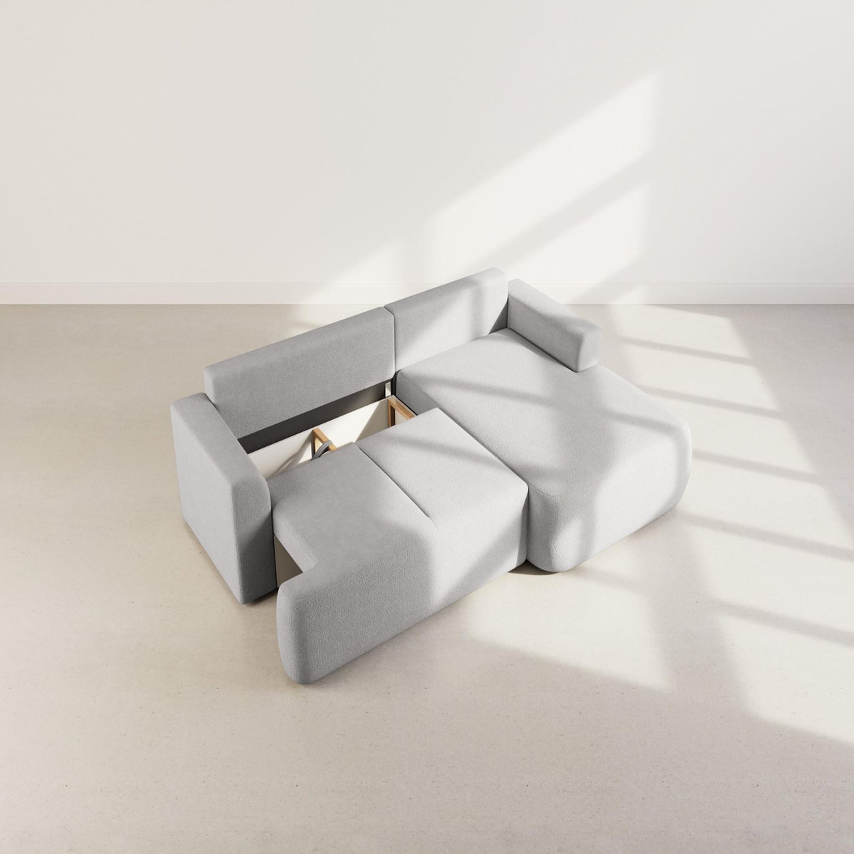 BEST MOBILIER Candela - canapé d'angle droit 4 places - convertible avec coffre - en tissu bouclette