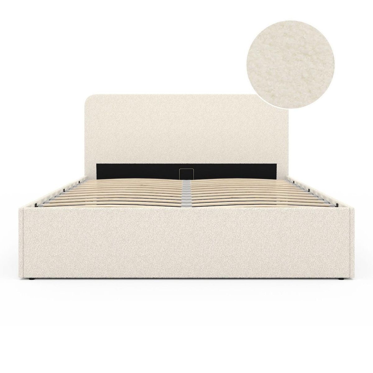 ID MARKET Lit coffre double BRADFORD avec tête de lit et sommier 140 x 190 cm tissu bouclette