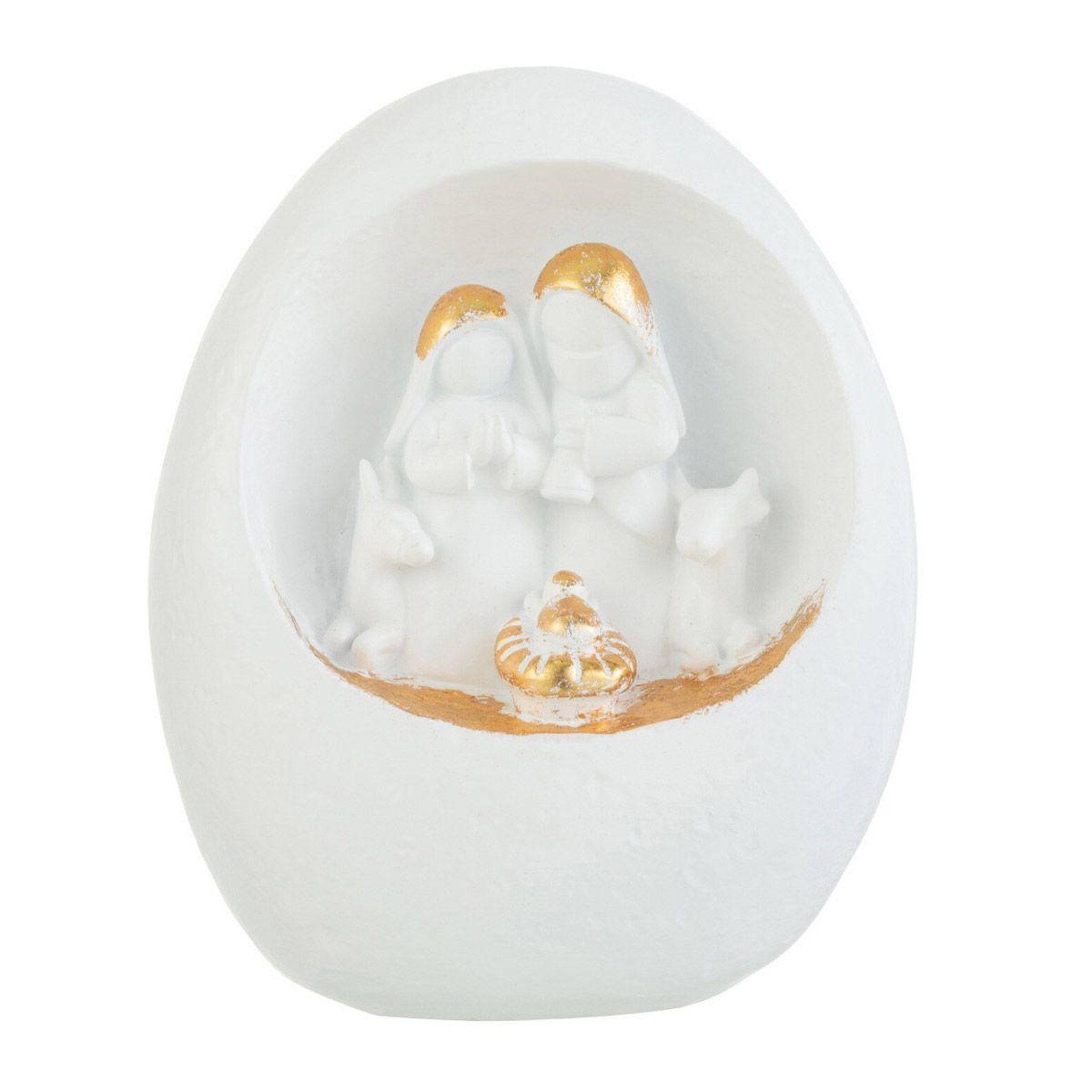 J-LINE Crèche de noël design  3 sujets  19cm blanc