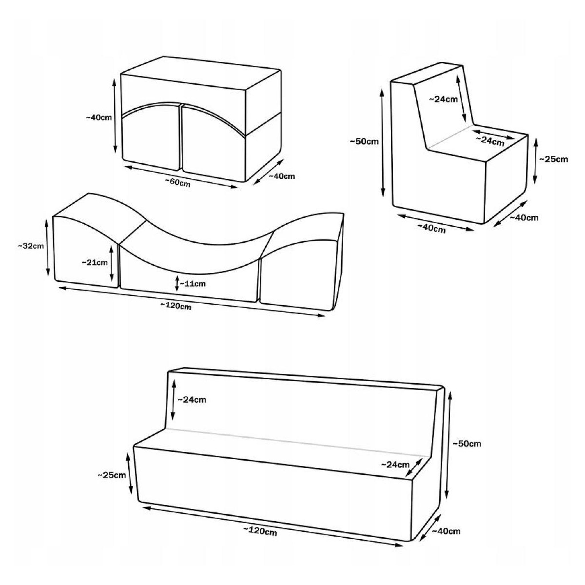 Voir la diapositive 2 : VELINDA Ensemble de meubles en mousse : chaise canapé et fauteuil blanc gris