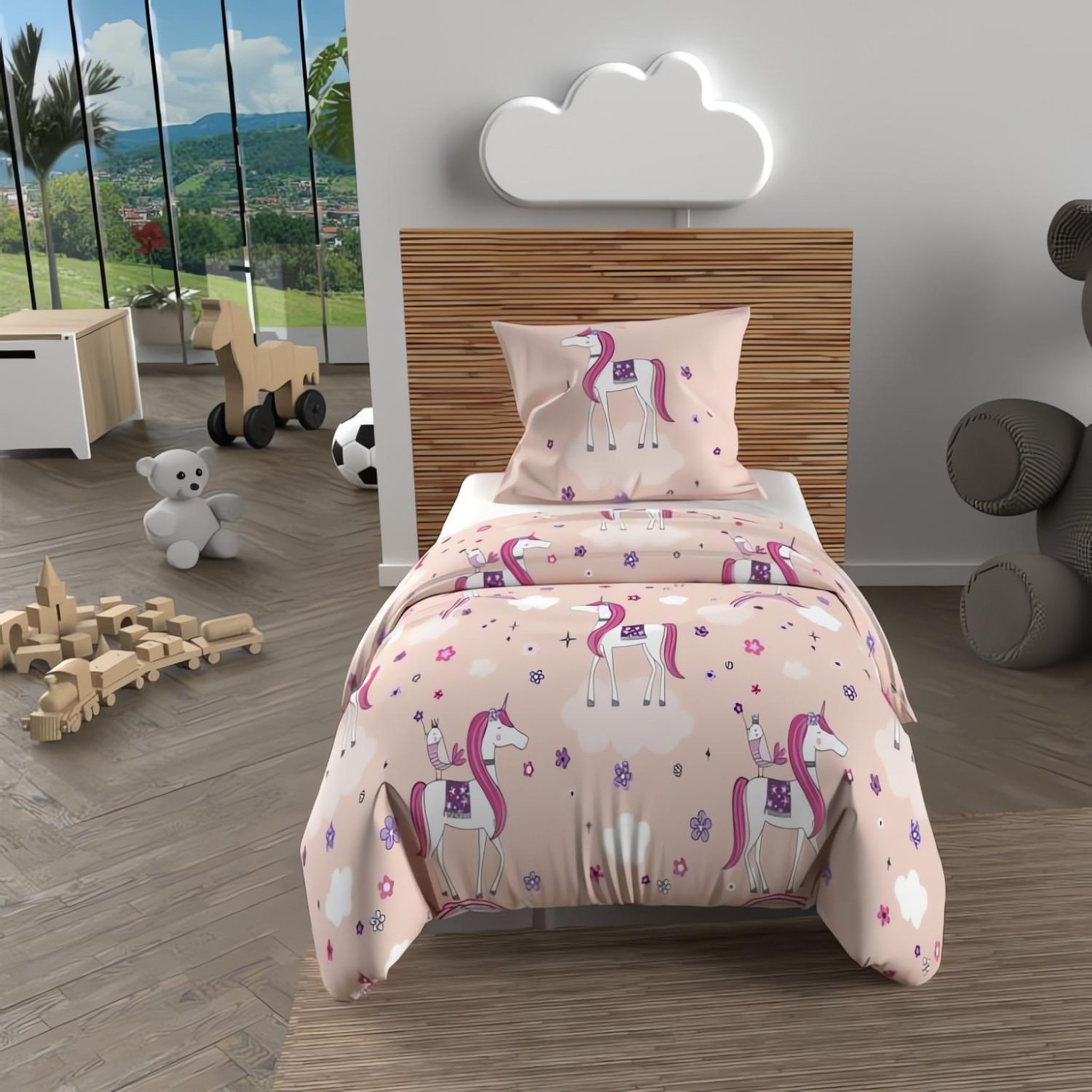 Voir la diapositive 1 : SOLEIL D'OCRE Parure housse de couette licornes, 100% coton 57 fils/cm2, par soleil d'ocre