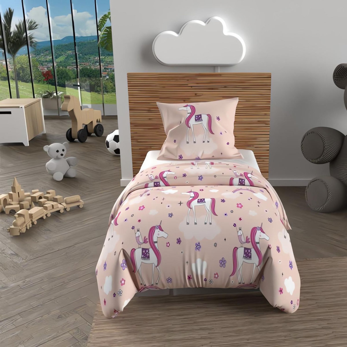SOLEIL D'OCRE Parure housse de couette LICORNES, 100% coton 57 fils/cm2, par Soleil d'Ocre