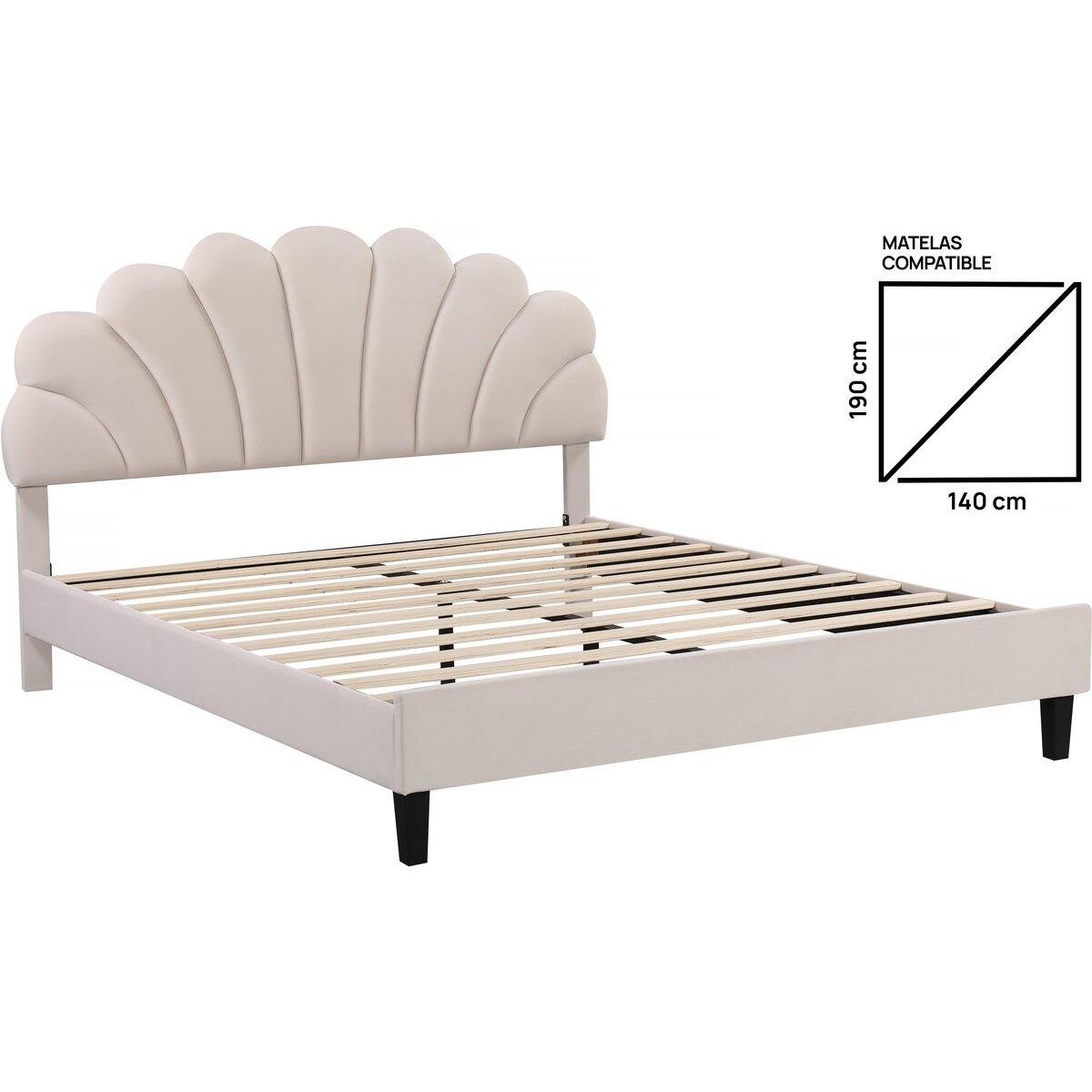 Habitat et Jardin Lit coquillage en velours  Manon  - Beige - 140 x 190 cm