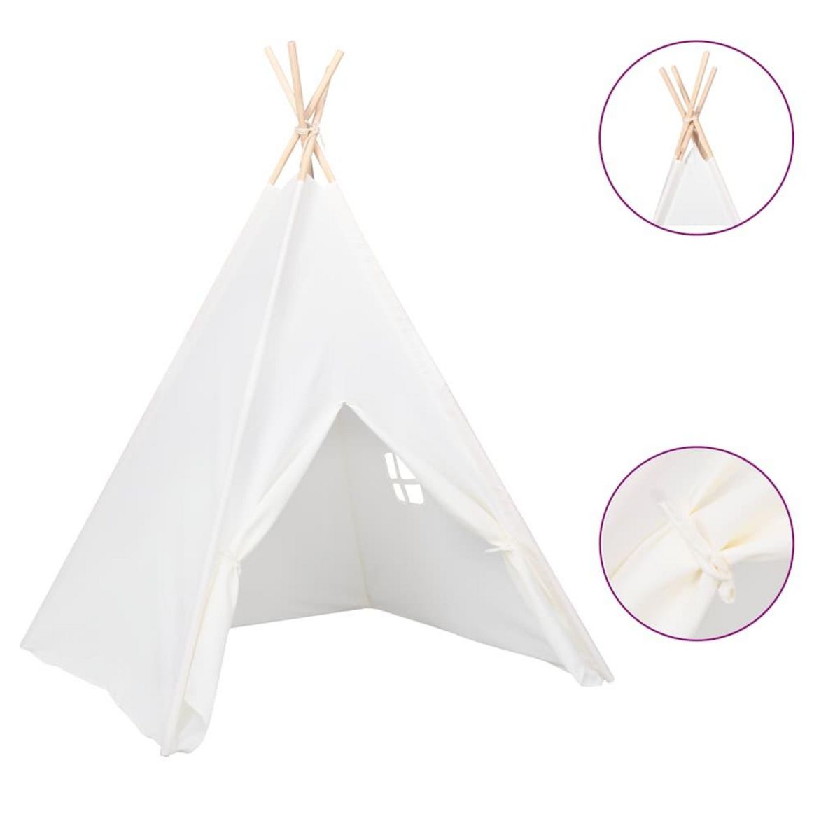 VIDAXL Tente tipi d'enfants avec sac Peau de peche Blanc 120x120x150cm