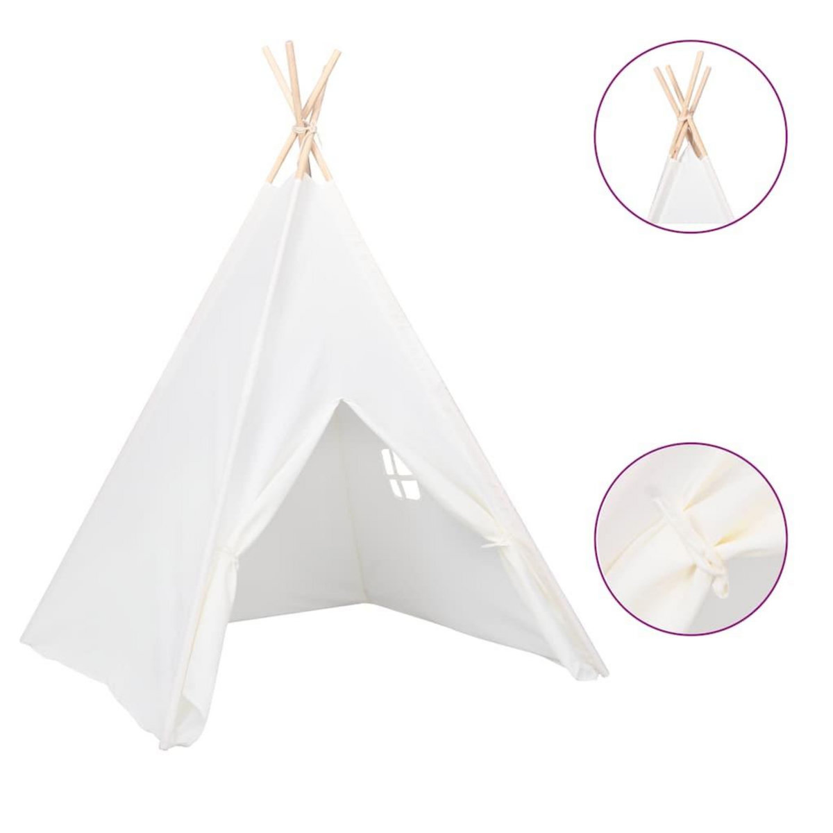 VIDAXL Tente tipi d'enfants avec sac Peau de peche Blanc 120x120x150cm