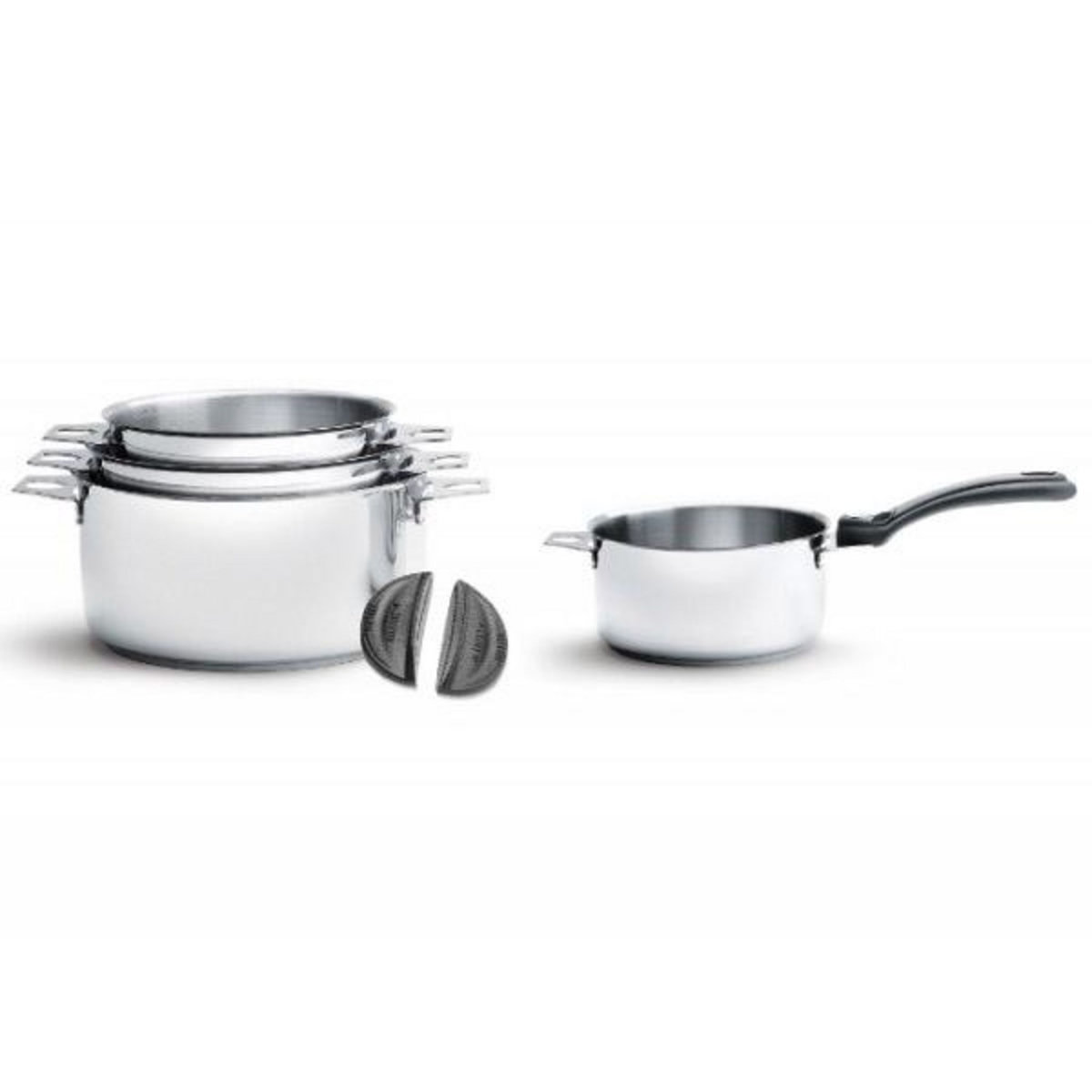 De buyer Série de 4 casseroles inox 14/16/18/20cm + 1 queue + 2 anses - 3491.04