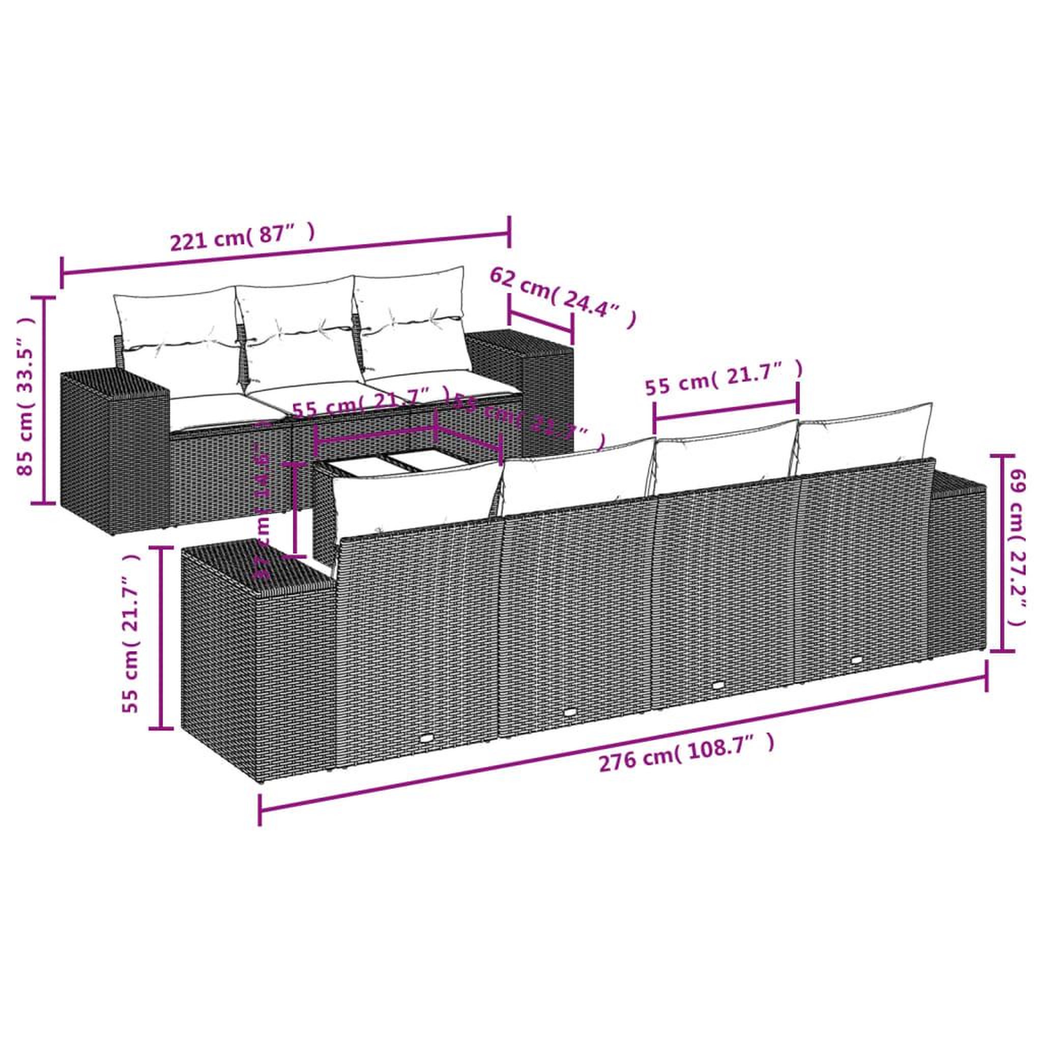 Voir la diapositive 6 : VIDAXL Salon de jardin 8 pcs avec coussins gris resine tressee