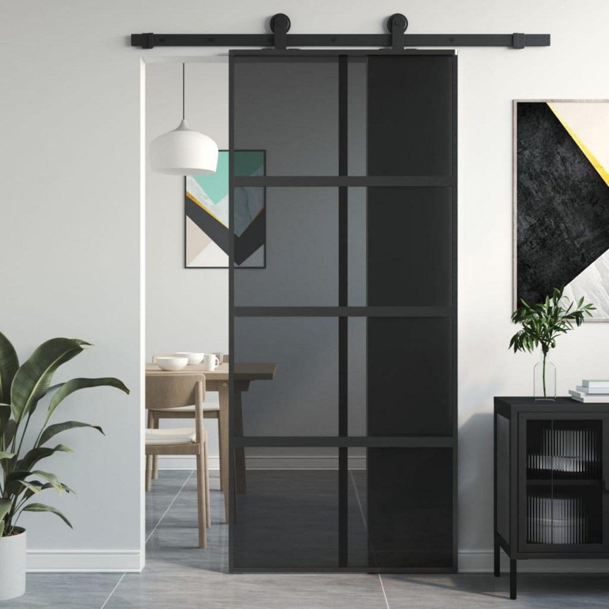 VIDAXL Porte coulissante noir 90x205 cm verre trempe aluminium