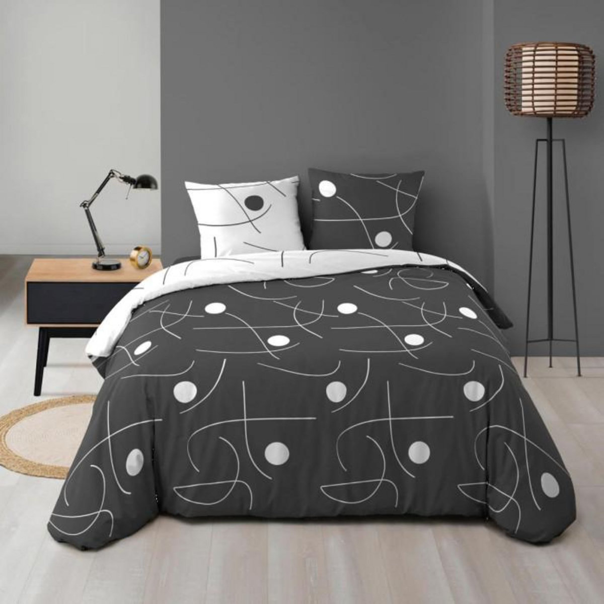 Paris Prix Parure de Lit 3 Pièces Réversible  Sonate  240x220cm Gris